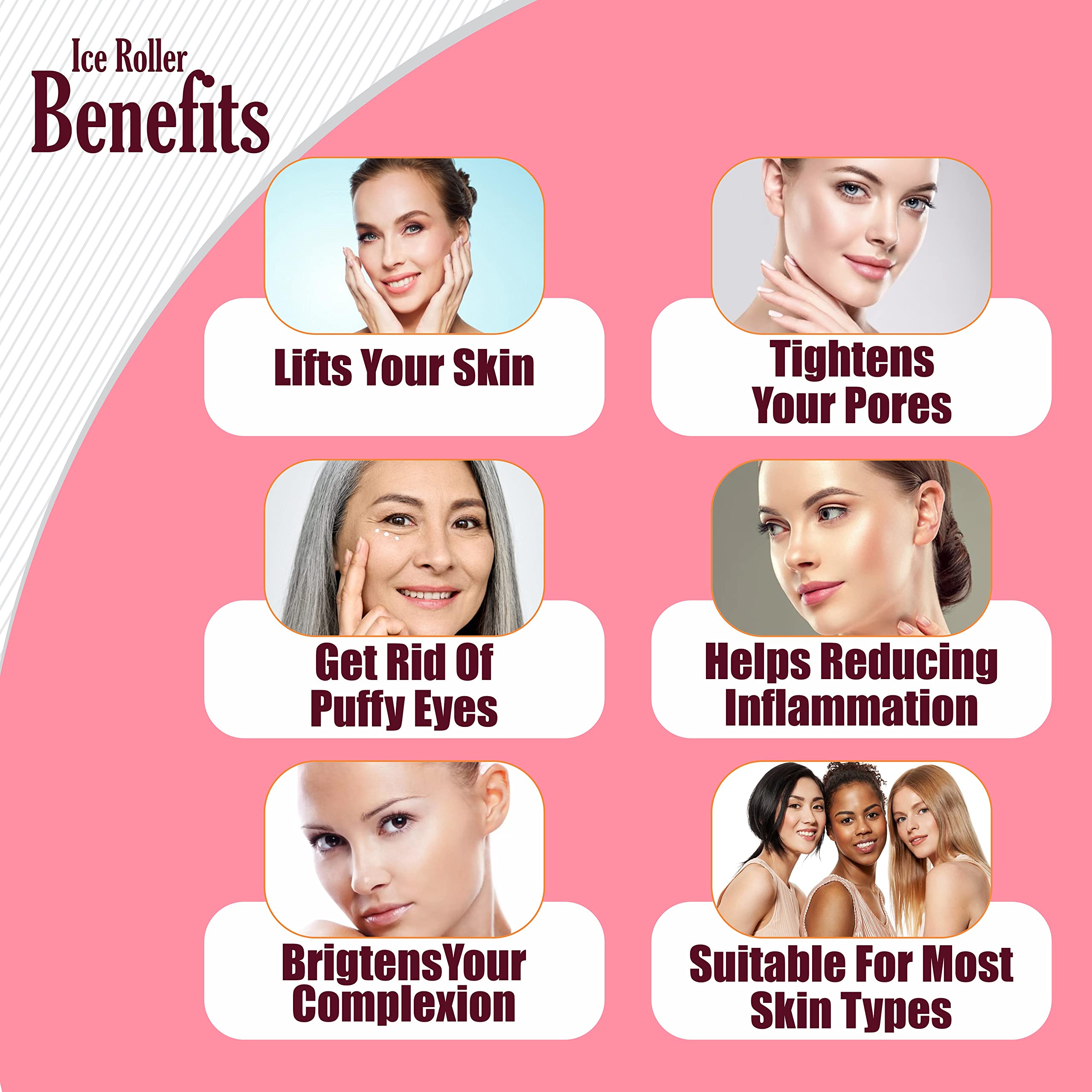 Ice Roller for Face & Eyes - Skin Tightening & Toning, Under Eye Depuffing Treatment for Women - Enhance Natural Glow - Perfect for Morning Routine & Post-Workout Skin Care
