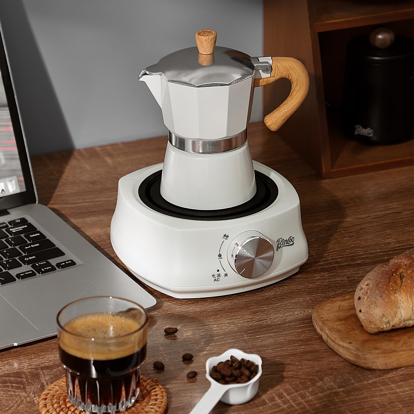 Bincoo 2 Cup (120ML) Stovetop Espresso Maker - Italian Moka Pot for Camping & Home Use - Easy to Use Coffee Maker (White) - Perfect for Outdoor Adventures & Morning Coffee Rituals