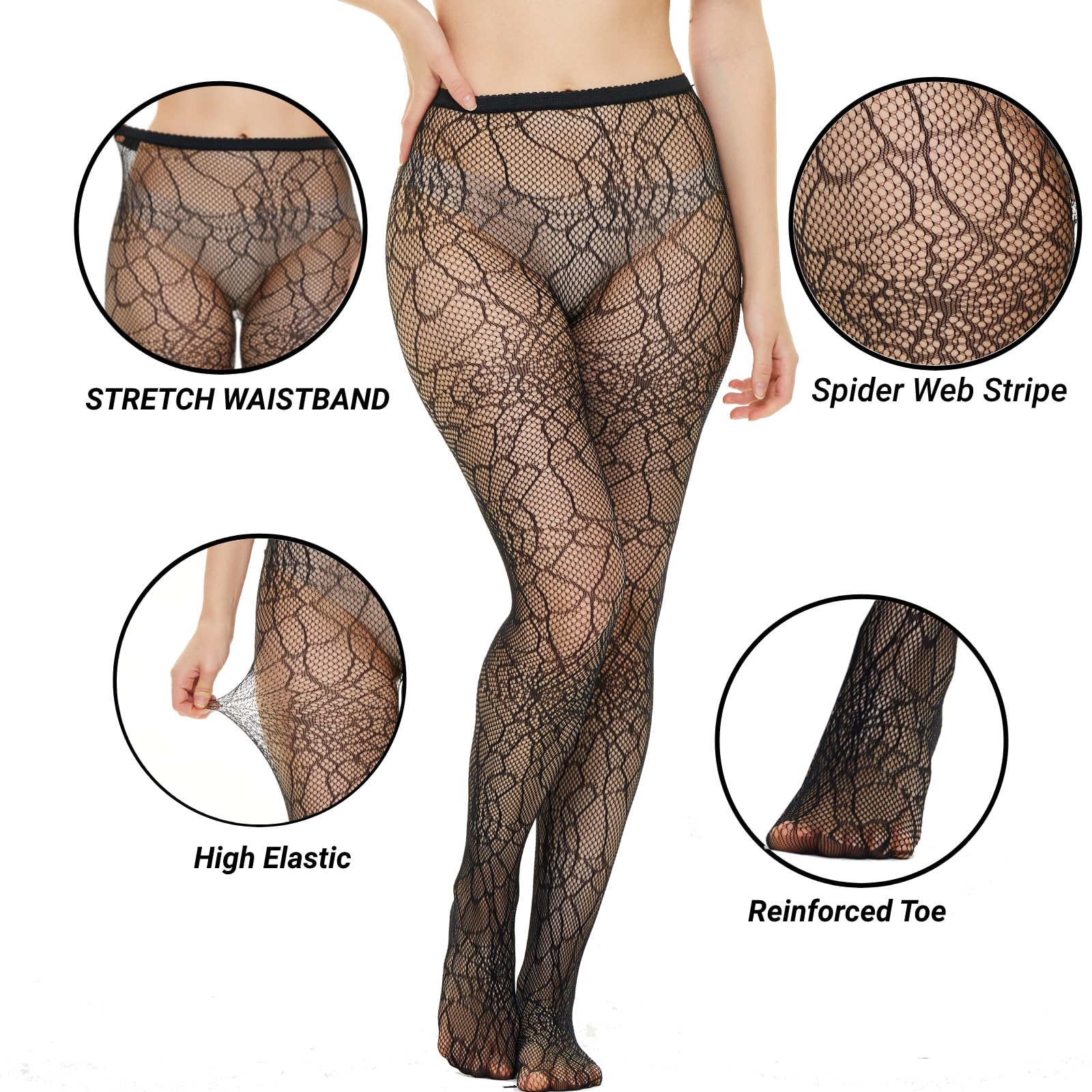 WEANMIX Women's Fishnet Stockings - Lace Patterned High Waist Tights & Pantyhose - Sexy Fishnets for Party, Cosplay & Night Out