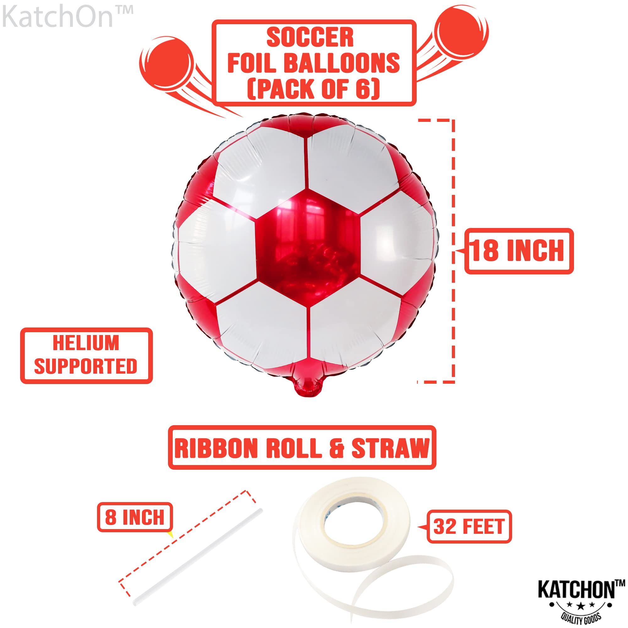 18-Piece Soccer Balloons Set - 18 Inch Large Round Foil Balloons for Soccer Birthday Party Decorations (Black, Red, Yellow) - Perfect for Soccer Themed Parties, Baby Showers & Game Day Decor