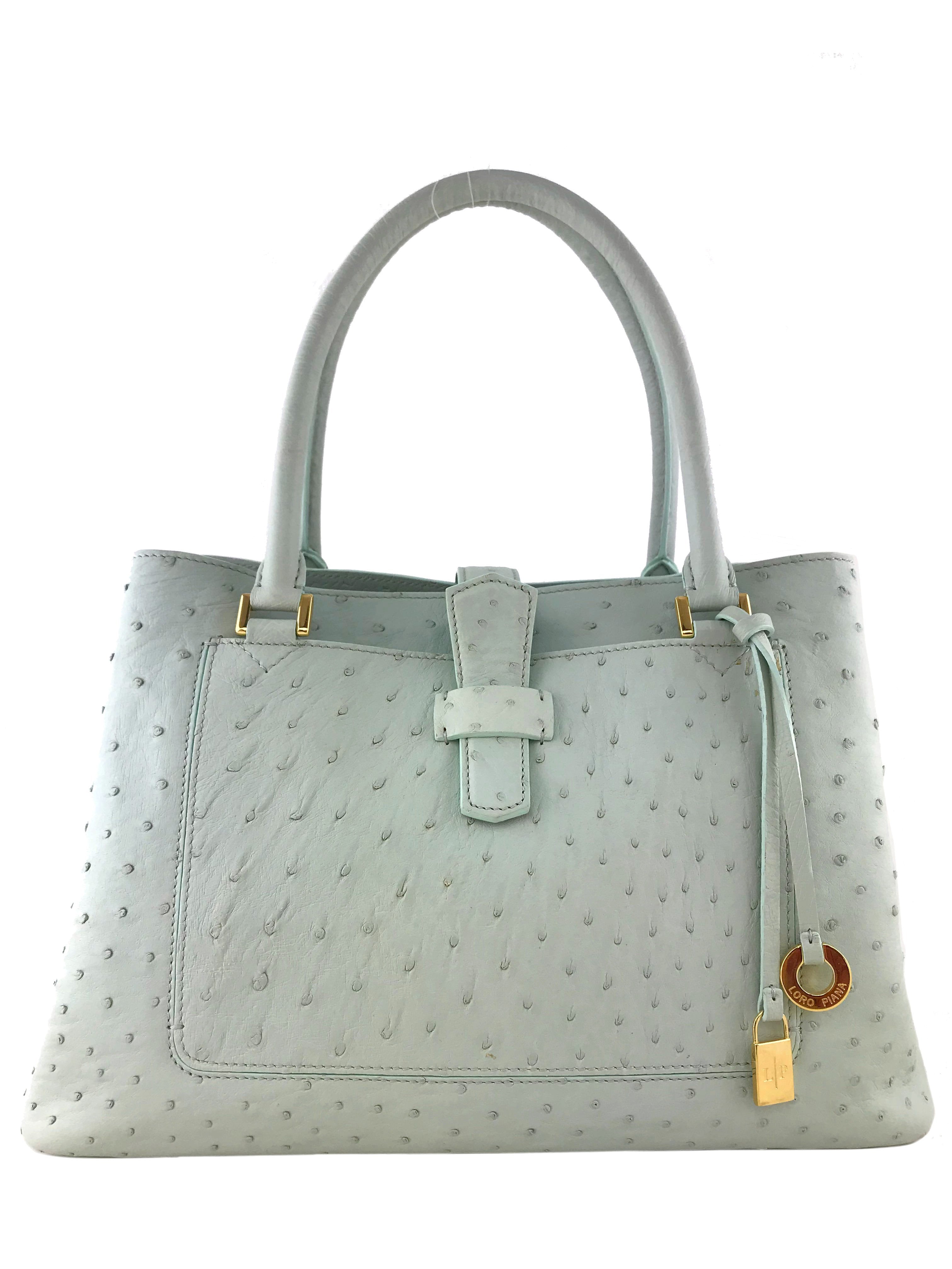 Luxury Loro Piana Ostrich Leather Bellevue Handbag for Women - Elegant Designer Tote Bag for Work, Travel & Everyday Use