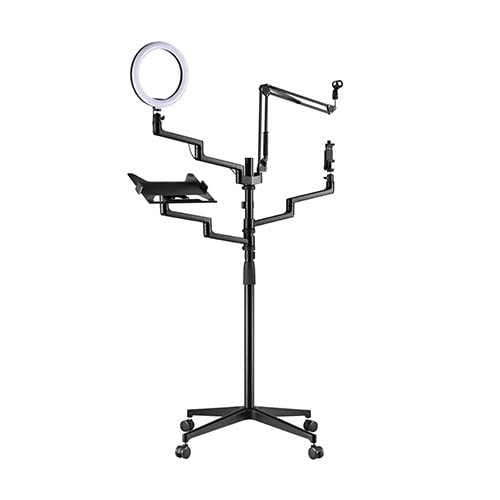 Professional MDS11-2 Live Streaming Boom Arm Kit with Mobile Cart - Adjustable Desk Mount Camera Arm, Webcam Clamp Stand, Microphone Boom & Laptop Holder - Includes 10
