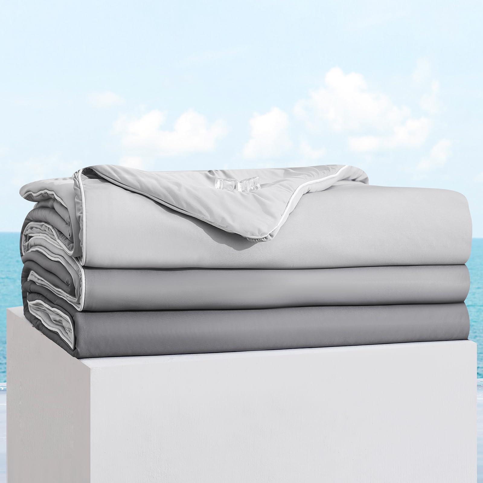 Marchpower Cooling Comforter King Size - Lightweight Summer Bedding for Hot Sleepers | Q-Max >0.5 Silky Soft Cooling Blanket | Temperature Regulating Gradient Quilt for Bedroom, Guest Room & Dormitory Use