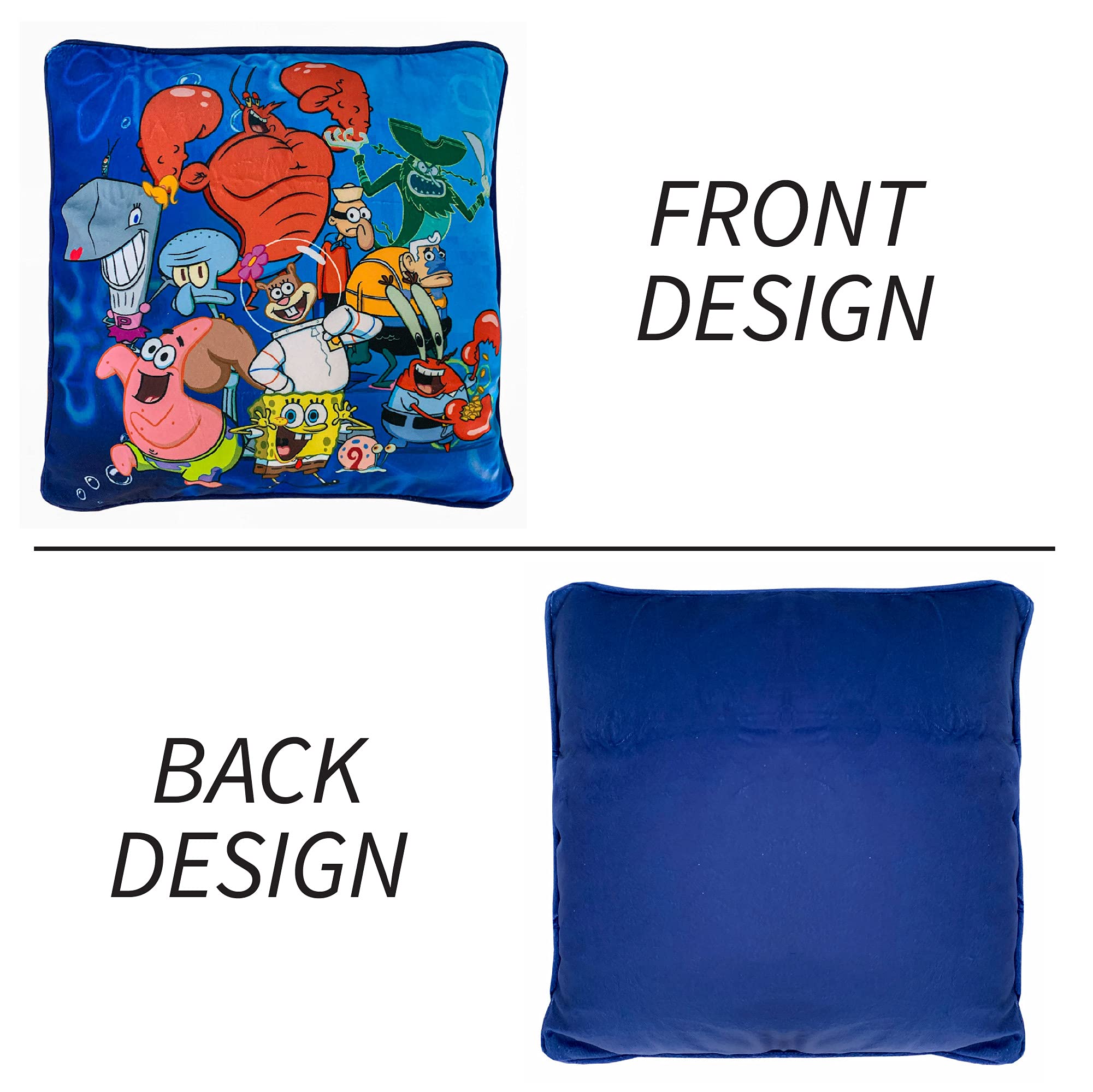 Spongebob Squarepants Decorative Pillow Cover for Kids - 15x15 Inch Soft Bedding Pillowcase - Perfect for Nursery, Playroom & Kids' Room Decor