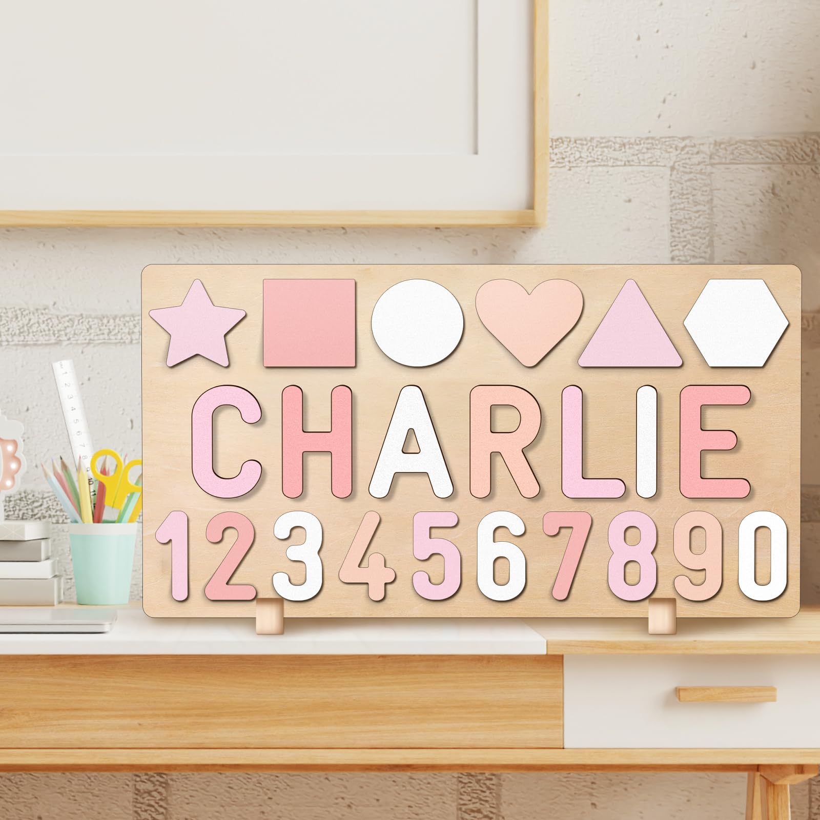 Custom Name Puzzle for Toddlers 1-3 Years - Personalized Wooden Learning Toy with Engraved Text | Easter Basket Stuffers, 1st Birthday Gift for Boys & Girls | Educational Baby Toy for Name Recognition & Early Learning - Perfect for Playtime, Nursery Decor & Holiday Gifting