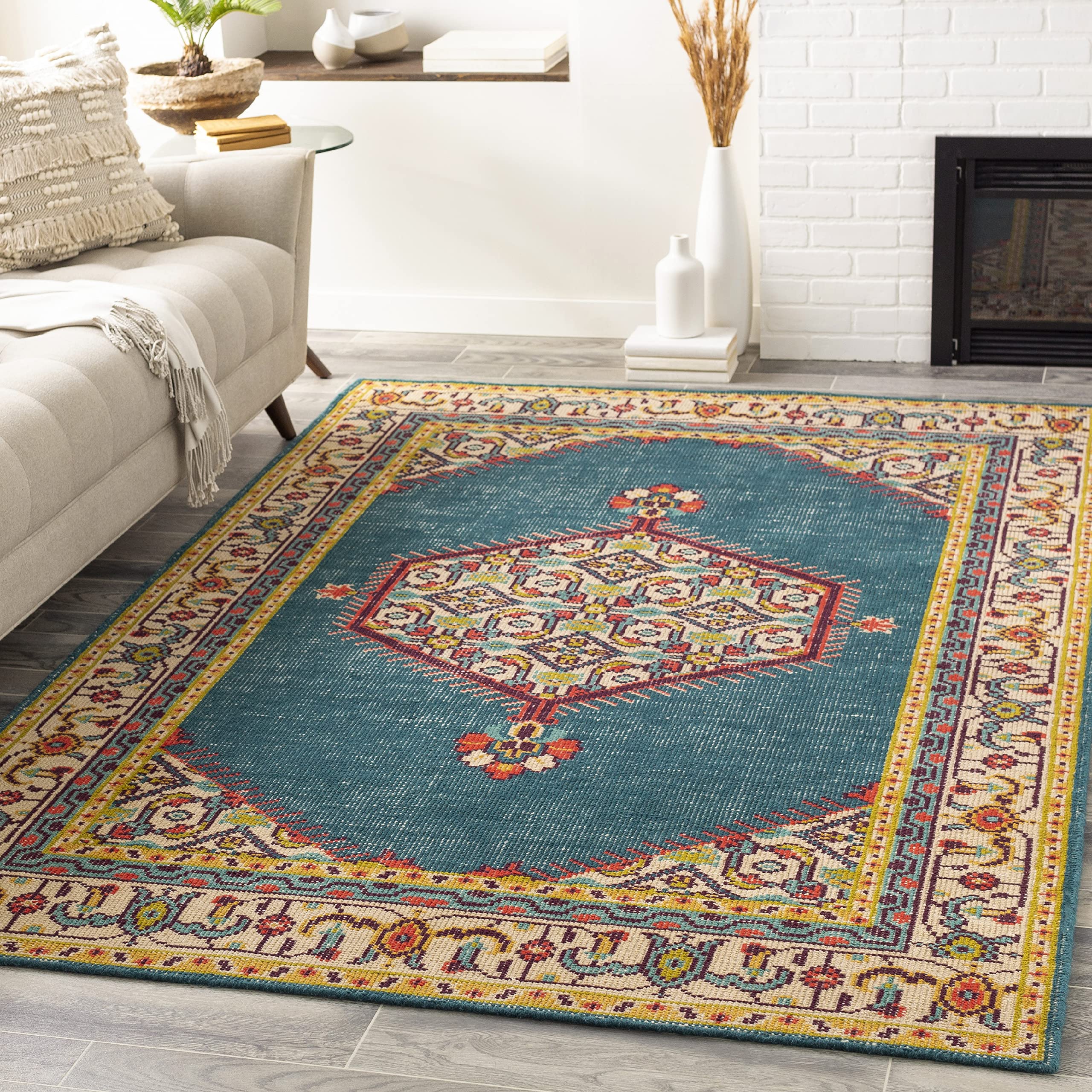 Mark&Day Traditional Teal Area Rug 6x9 Feet - Blue Red Cream Carpet for Living Room, Bedroom, Kitchen - Soft Non-Slip Floor Mat (5'6