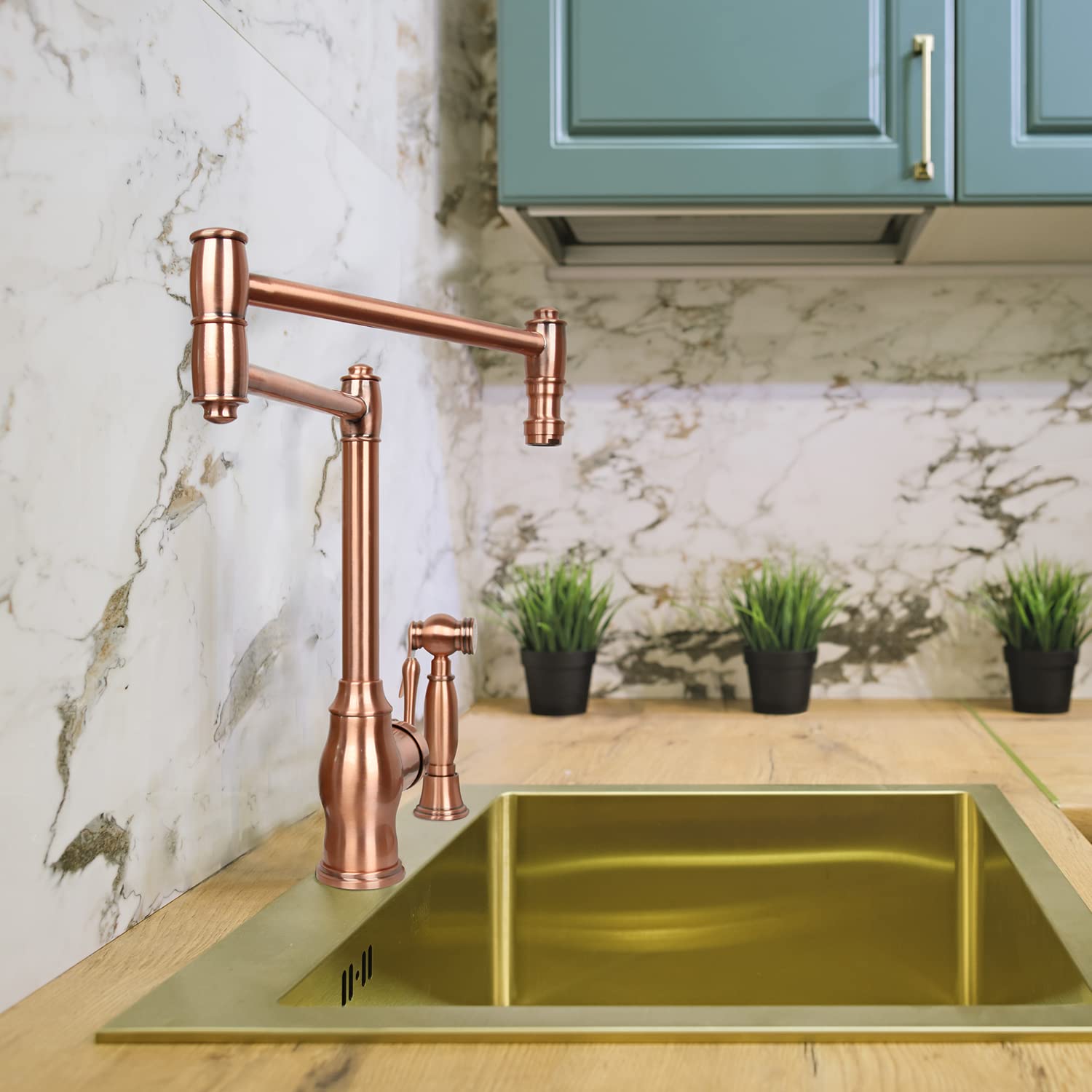 Premium One-Handle Copper Kitchen Pot Filler Faucet with Side Spray - Perfect for Modern Kitchens, Cooking, and Filling Large Pots Easily