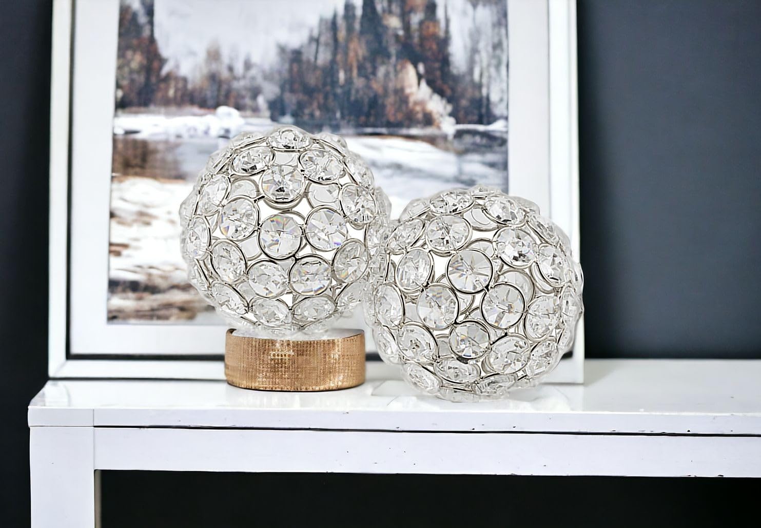 HomeRoots 3 Inch Silver Iron and Crystal Spheres - Set of 2 Decorative Orbs for Home Decor, Wedding Centerpieces, and Feng Shui Display