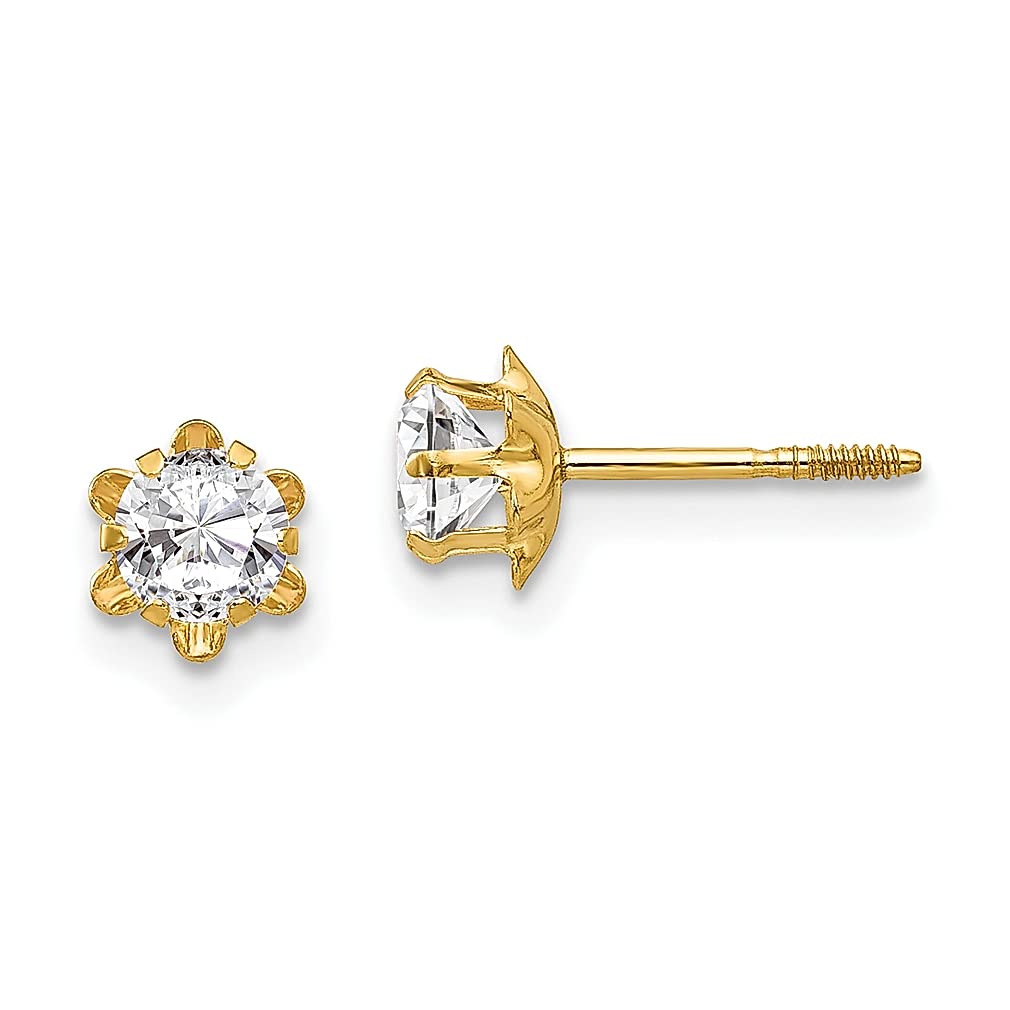 14K Yellow Gold 4mm Synthetic April Birthstone Screwback Earrings for Women - Elegant Fine Jewelry Gift for Her, Perfect for Birthdays, Anniversaries & Special Occasions