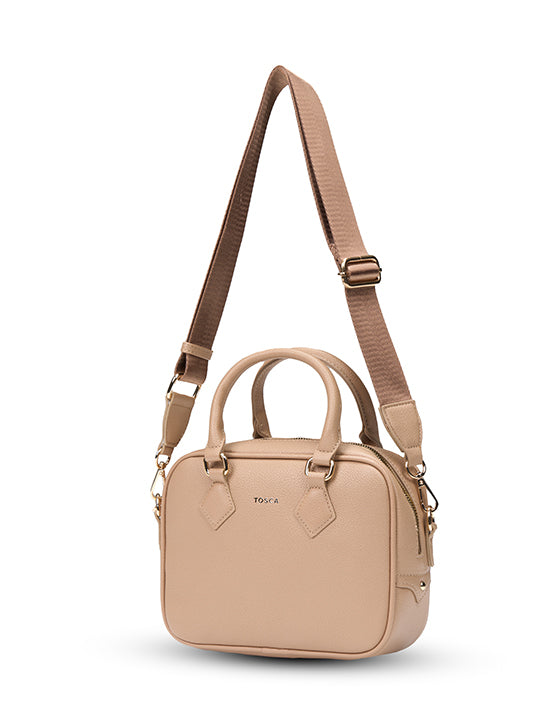 Tosca TH052 Mini Bowler Handbag in Natural - Stylish Crossbody Purse for Women, Perfect for Everyday Use, Work & Travel