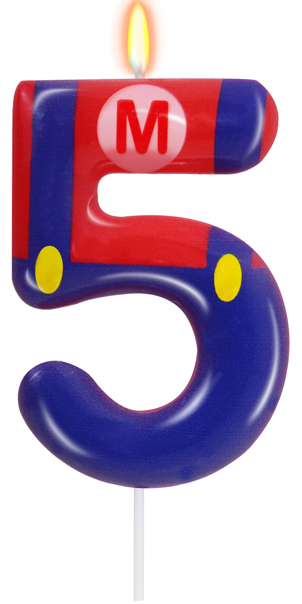 Blue & Red Number 5 Birthday Candle for Boys & Girls - Cartoon Game Themed Cake Topper & Party Decorations | Perfect for 5th Birthday Cakes, Kids Parties & Game-Themed Celebrations