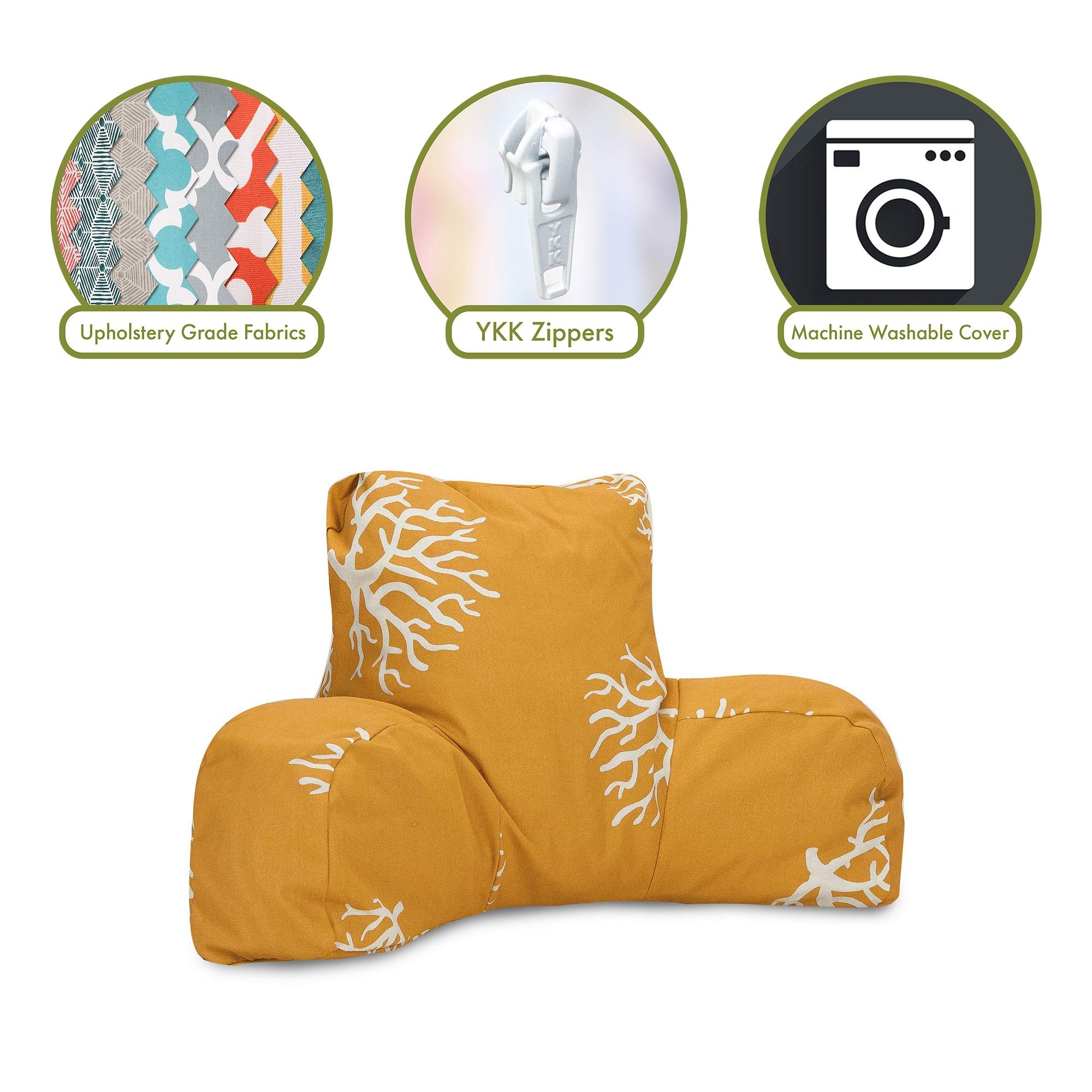 Majestic Home Goods Coral Reading Pillow - Soft Yellow Backrest Support for Bed, Sofa & Floor - Perfect for Reading, Gaming, Nursing & Relaxation