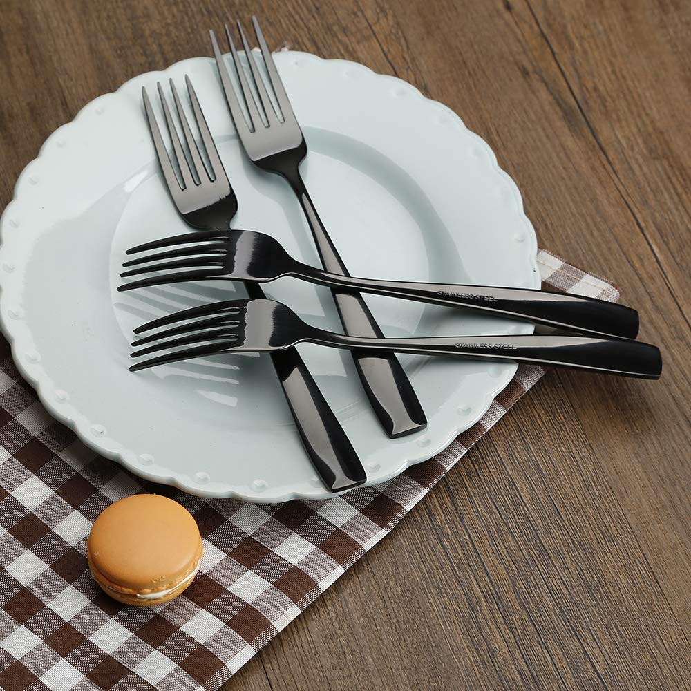 12-Piece Black Stainless Steel Dinner Forks Set - 8-Inch Elegant Cutlery for Fine Dining, Restaurants & Home Entertaining