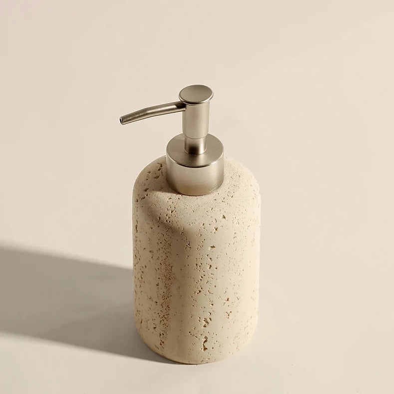 Natural Travertine Cave Stone Bathroom Accessories Set - Soap Dispenser, Toothbrush Holder & Tumbler - Spa Style Home Decor for Modern Bathrooms, Luxury Hotel Style Upgrade