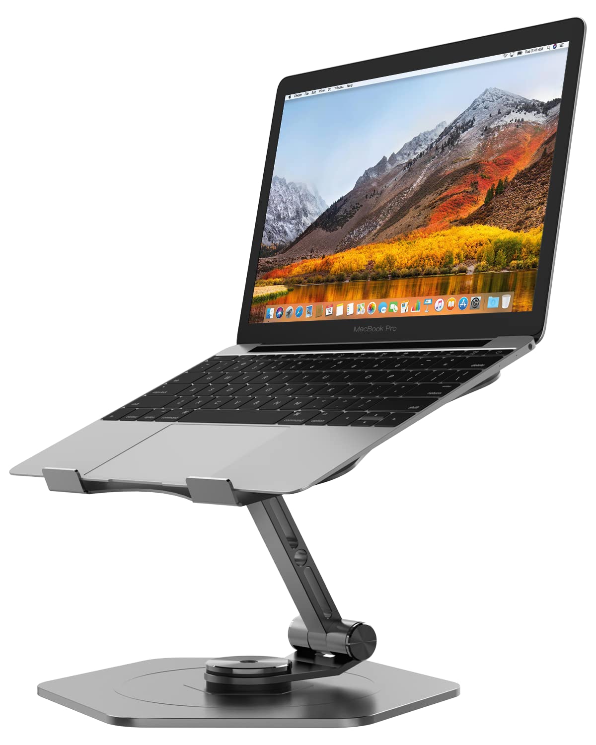 360° Swivel Adjustable Aluminum Laptop Stand with Mechanical Sound, Ergonomic Laptop Riser for 10-17.3 Inch Laptops, Gray - Perfect for Home Office, Gaming, and Study Desk Setup