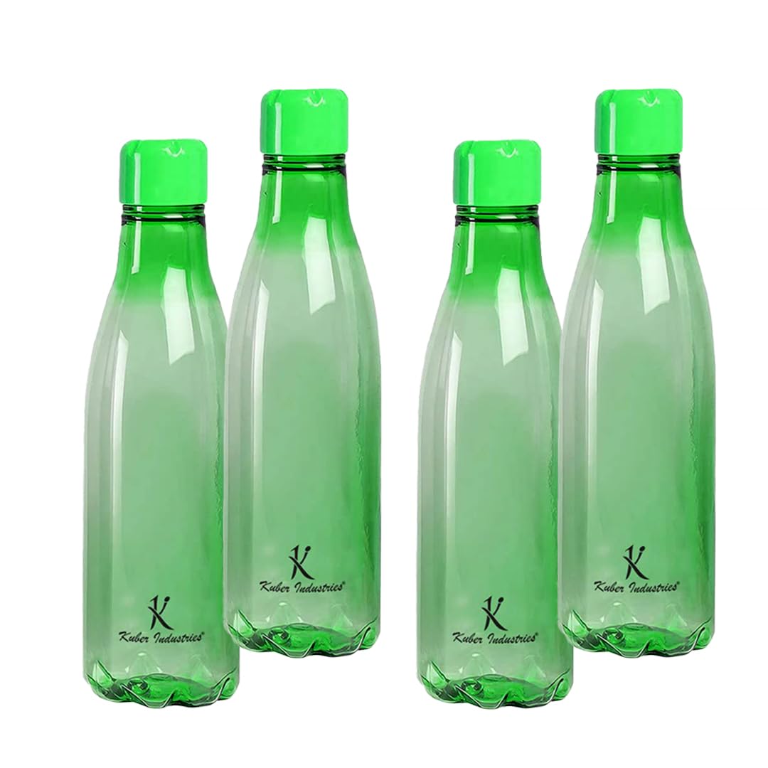 Kuber Industries 1 Liter Plastic Water Bottles Set of 4 - Unbreakable, Leak Proof, BPA Free Food Grade for Kids & Adults - Perfect for School, Gym, Travel & Outdoor Activities - Green
