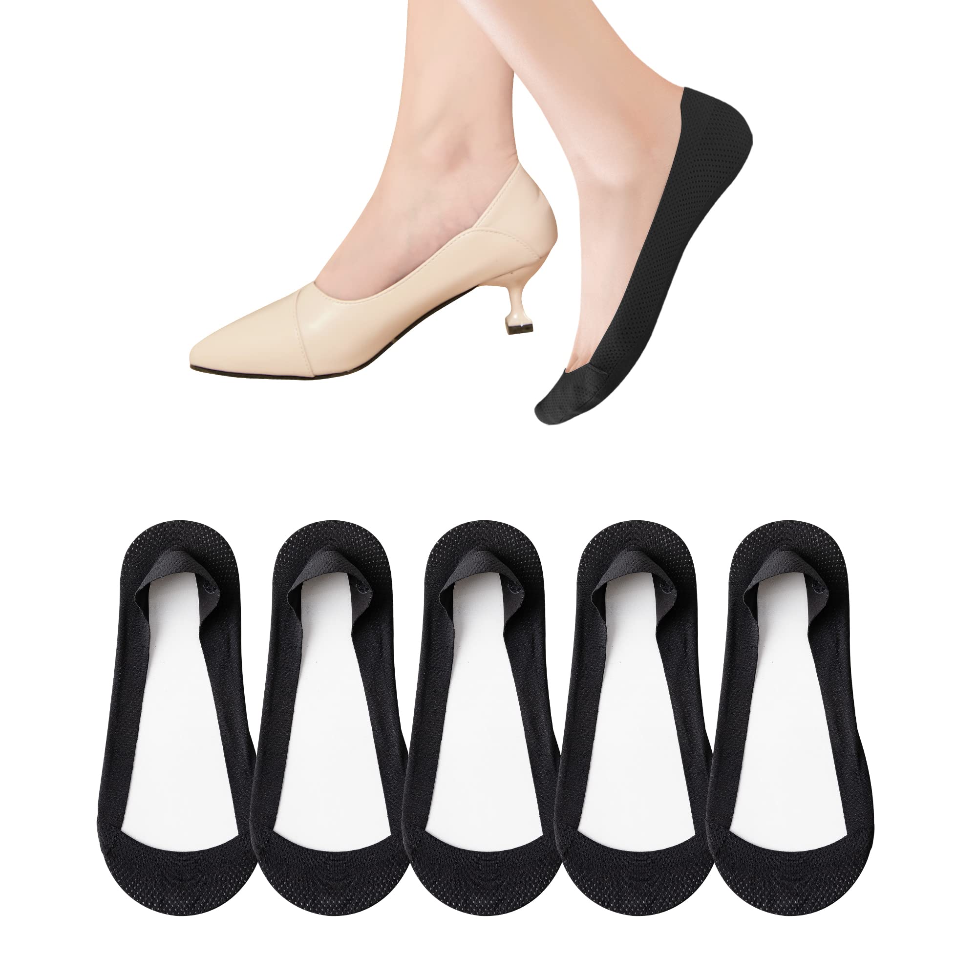 5/9 Pairs Ultra Low Cut No Show Liner Socks for Women - Non Slip, Breathable Mesh, Invisible Hidden Socks for Flats & Sneakers - Perfect for Workouts, Running & Casual Wear
