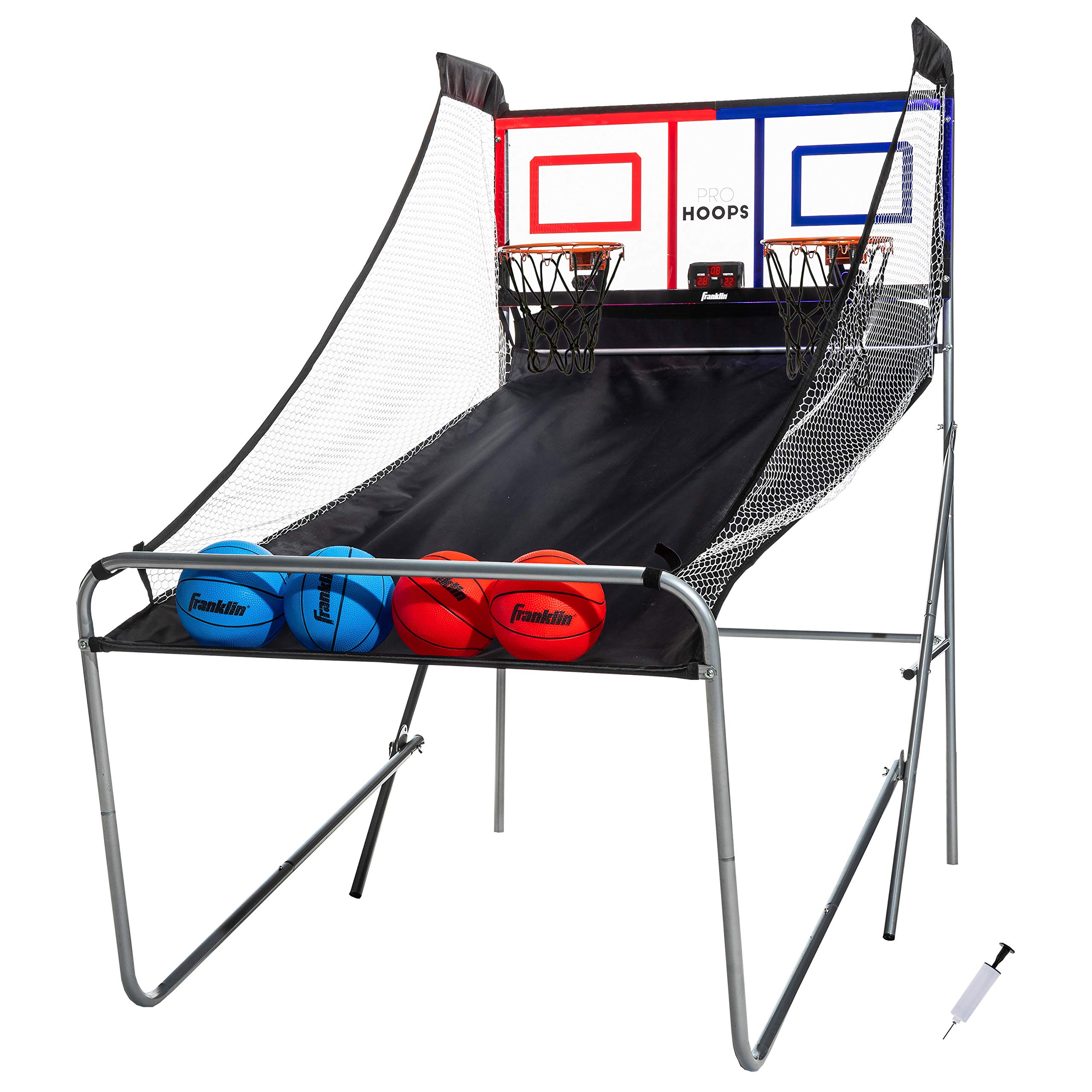 Franklin Sports Basketball Arcade Shootout - Electronic Double Hoop Indoor Basketball Game with Scoreboard & 4 Balls - 2 Player Competitive Shooting Game for Kids & Adults - Perfect for Family Game Nights, Birthday Parties & Indoor Sports Fun