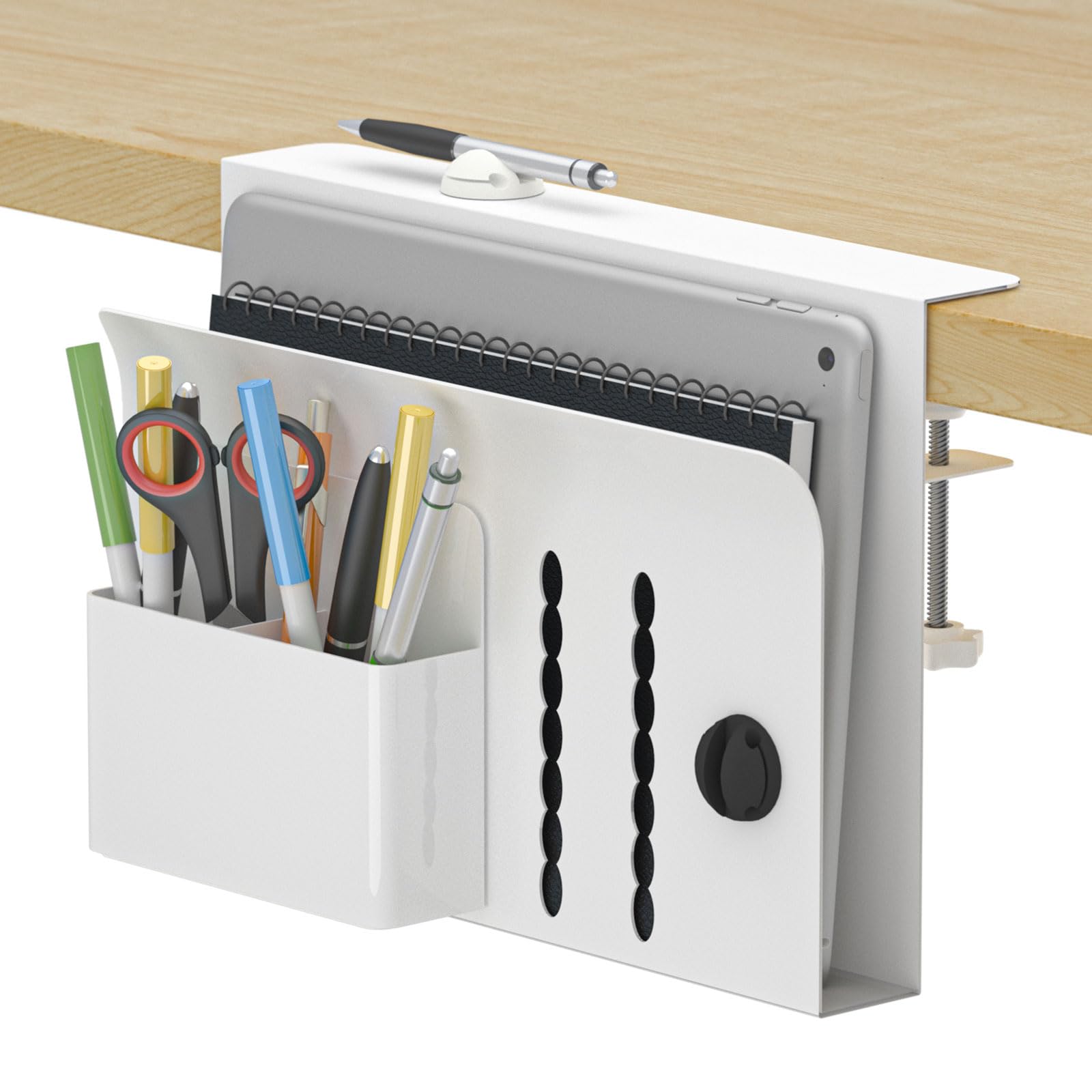 Under Desk Laptop Holder & Storage Organizer - No Drill Laptop Desk Mount with Magnetic Pen Holder, Cable Management Tray & Hanging File Organizer for Home Office - Perfect for Workspace Organization & Clutter-Free Desks