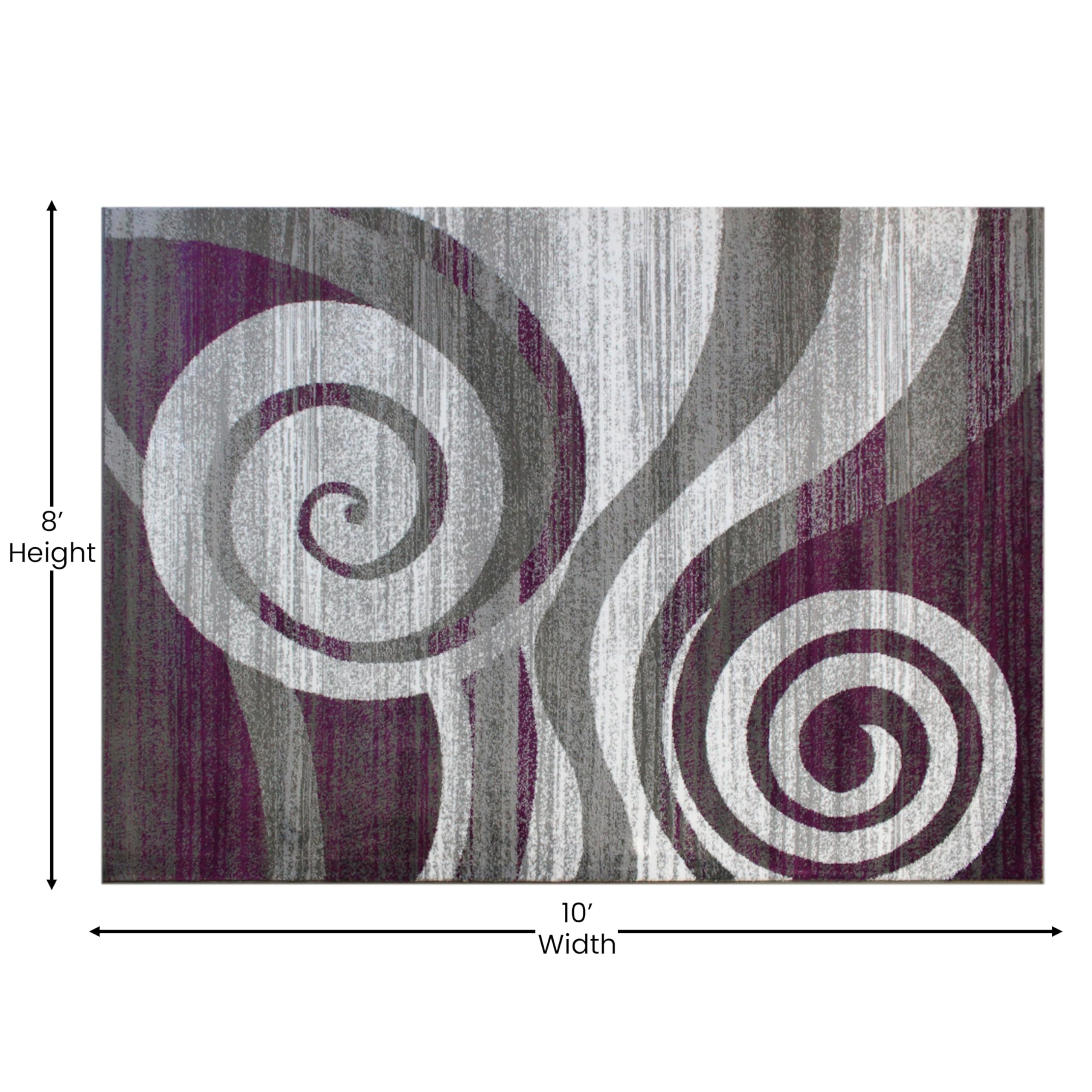 EMMA + OLIVER Ultra Soft Plush Accent Rug - 8x10 Purple Gray Black White Scraped Swirls Design - Easy Care Jute Backing - Moisture & Stain Resistant - Perfect for Living Room, Bedroom or Nursery Decor
