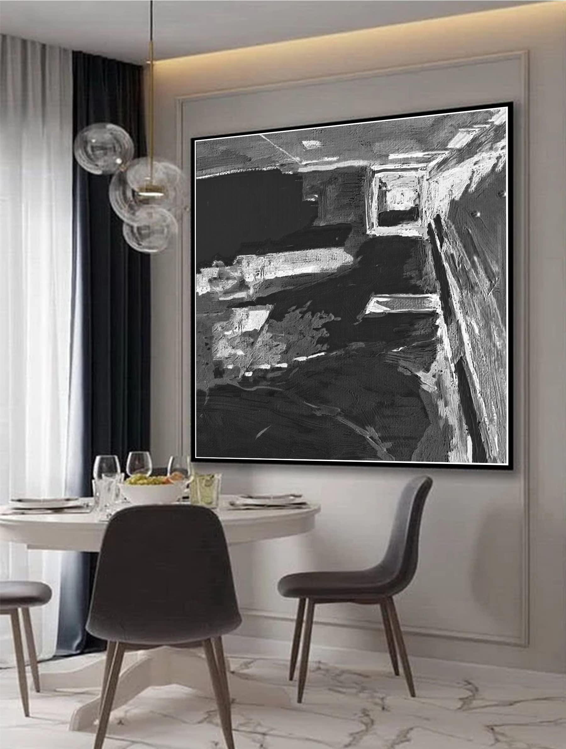 Abstract Cityscape Oil Painting on Canvas - Black and White Wall Art for Modern Home & Office Decor | Handmade Personalized Painting for Living Room, Bedroom & Workspace Aesthetics