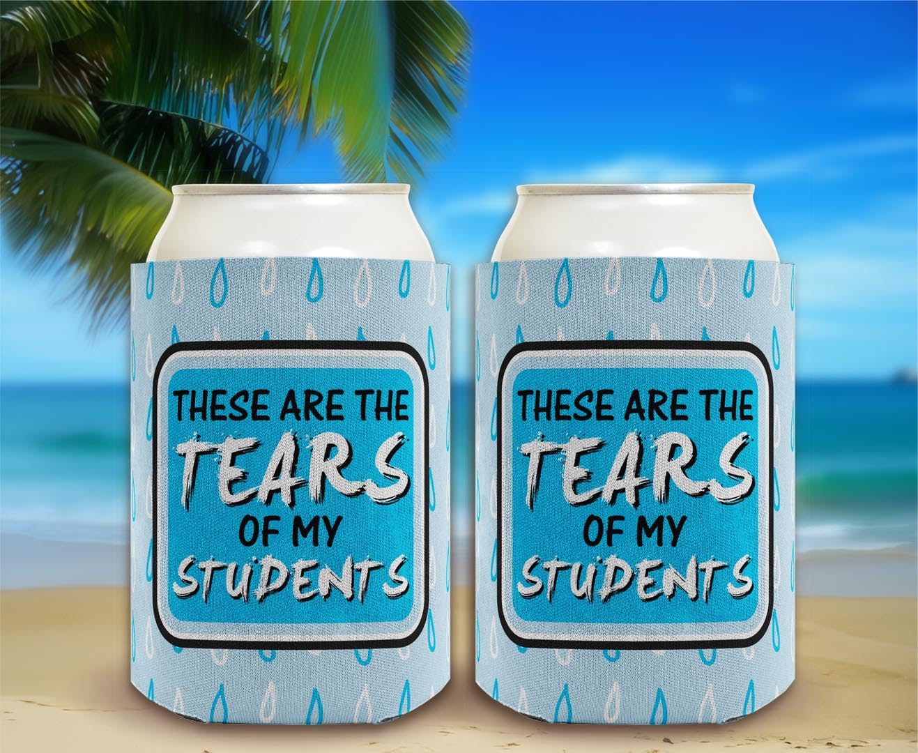 48-Pack Funny Teacher Gift Drink Can Coolers - 'These Are The Tears of My Students' Novelty Beverage Sleeves for Classroom Parties, Teacher Appreciation Gifts & Back to School Events