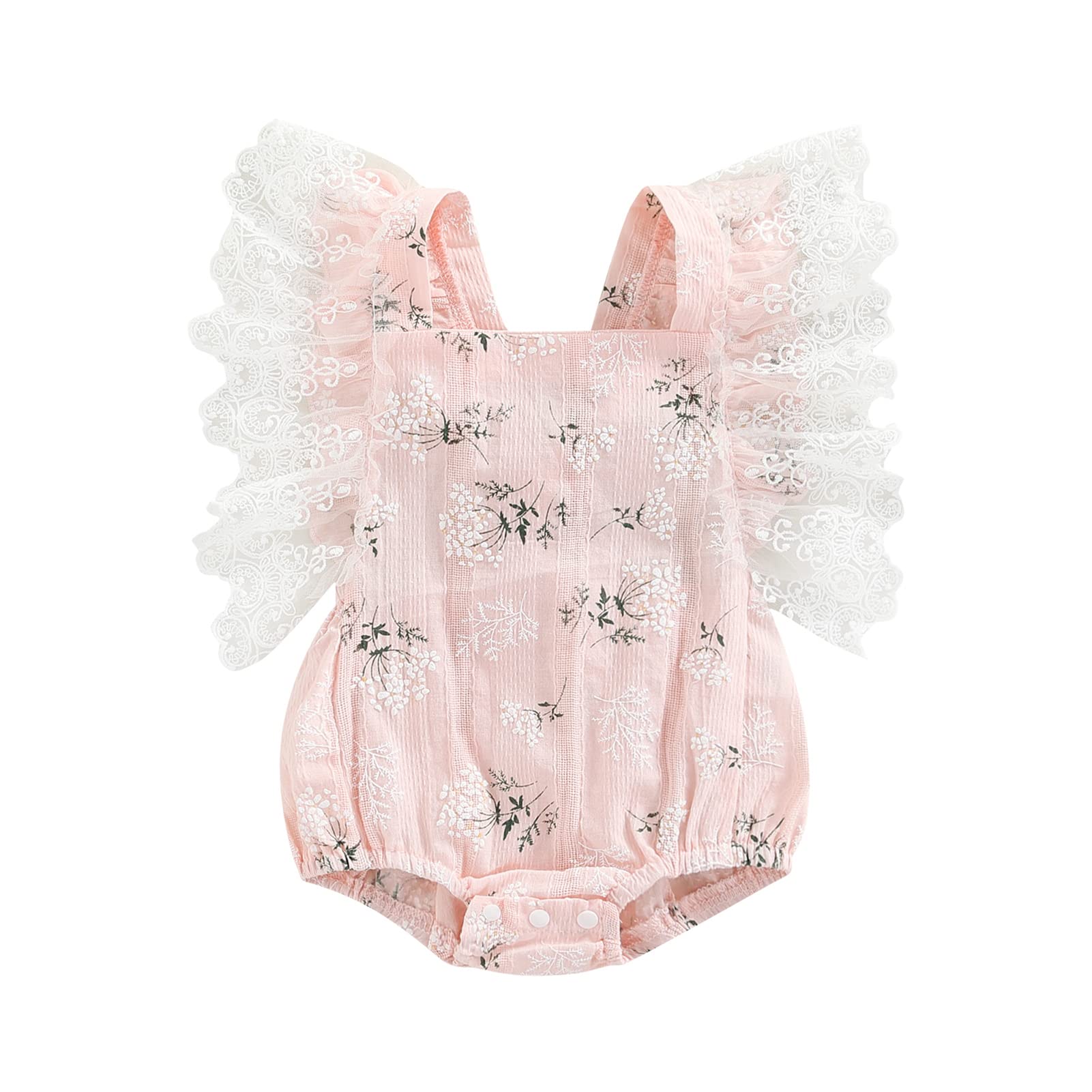 Newborn Baby Girl Romper Outfit - Lace Flutter Sleeve Floral Bodysuit One-Piece Summer Clothes | Perfect for Photoshoots, Parties & Daily Wear