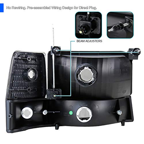 Spec-D Tuning Black LED Headlights + Bumper Lights + Turn Signal Lights Compatible with Ford F150 1992-1996 - Left & Right Pair Assembly - Upgrade for Off-Road & Night Driving