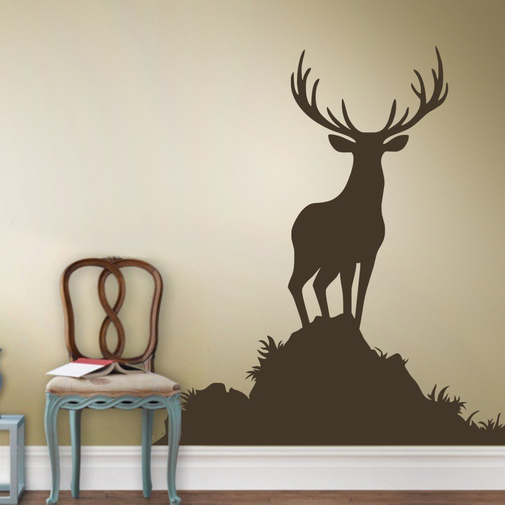 Buck Wall Sticker - Animal Wall Decal Vinyl Deer Hunting Decor for Men's Room - Wildlife Themed Dark Brown Wall Art - Perfect for Hunting Lodge, Cabin, or Man Cave Decor