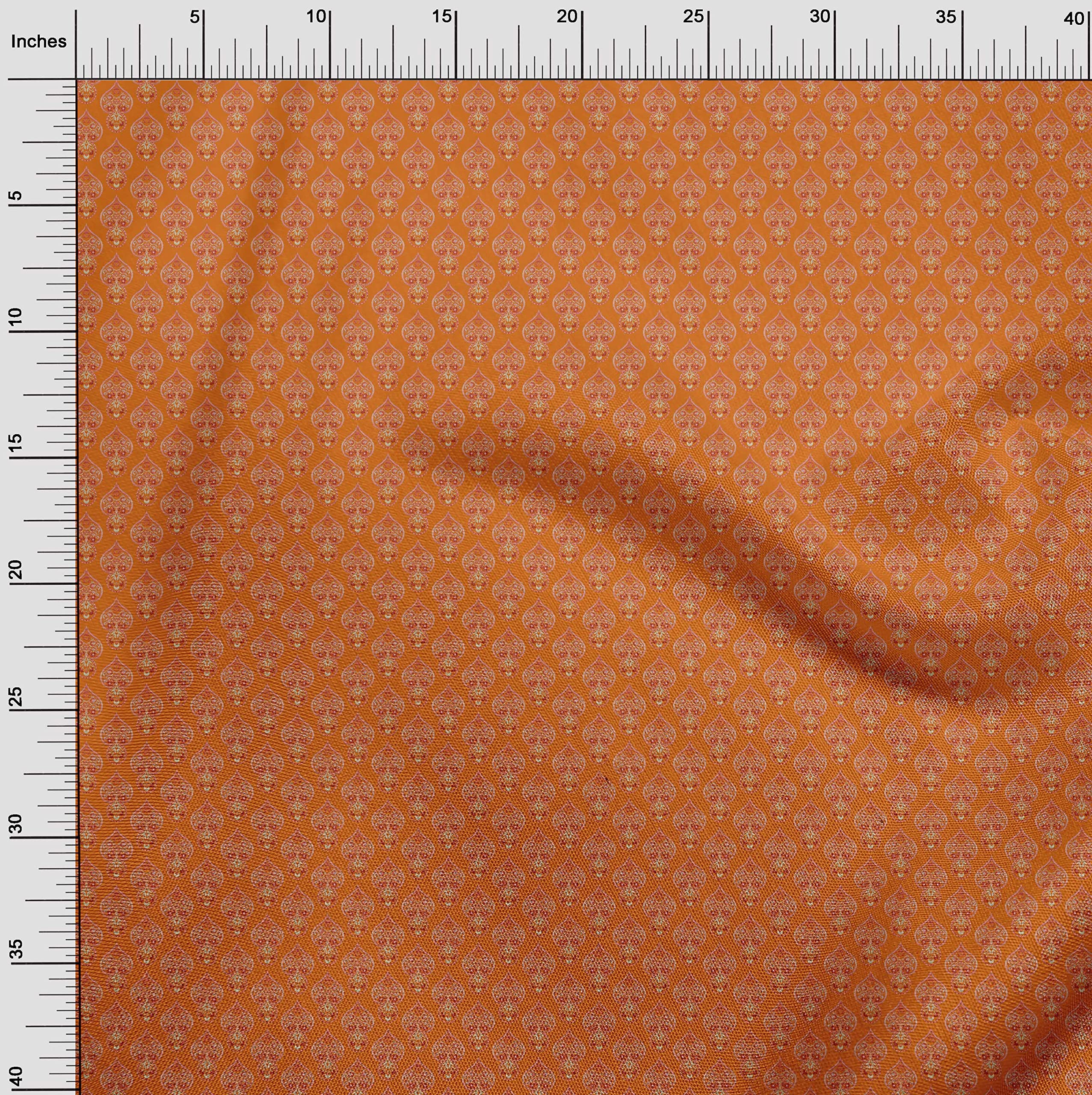 oneOone Polyester Spandex Orange Asian Floral Print Fabric by The Yard - 56 Inch Wide Dress Material for DIY Clothing, Home Decor & Craft Projects