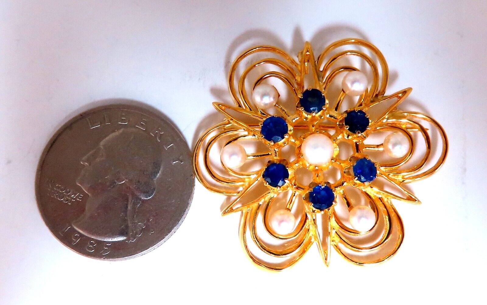 14kt Gold Sapphire Pearl Pin - Elegant Jewelry for Women | Perfect for Weddings, Parties & Special Occasions