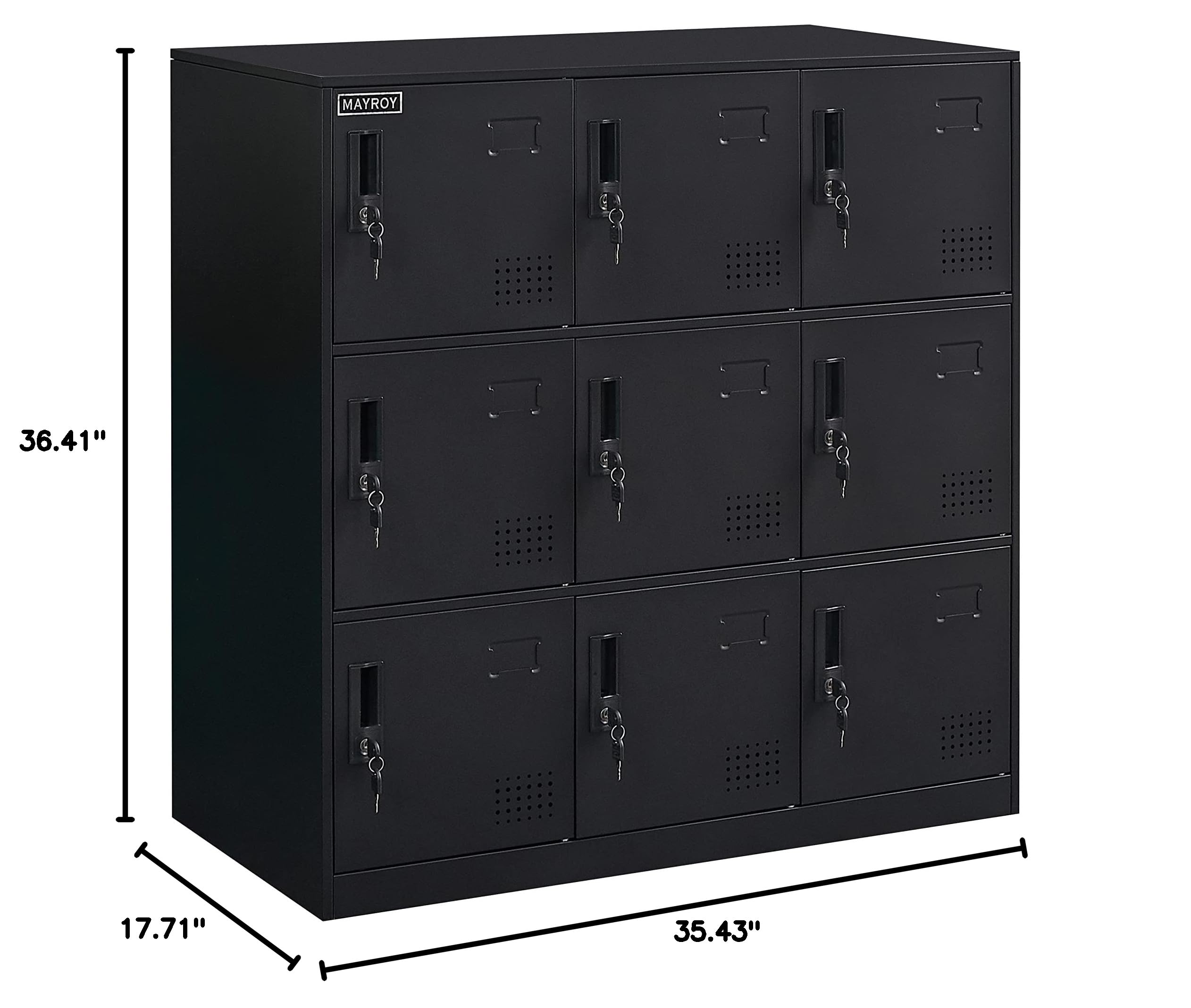 9-Door Metal Storage Locker Cabinet with Lock - Secure Office, Home & School Organizer for Classroom, Gym, Kids Room & Playroom - Durable Black Storage Solution for Sports Equipment, Toys & School Supplies