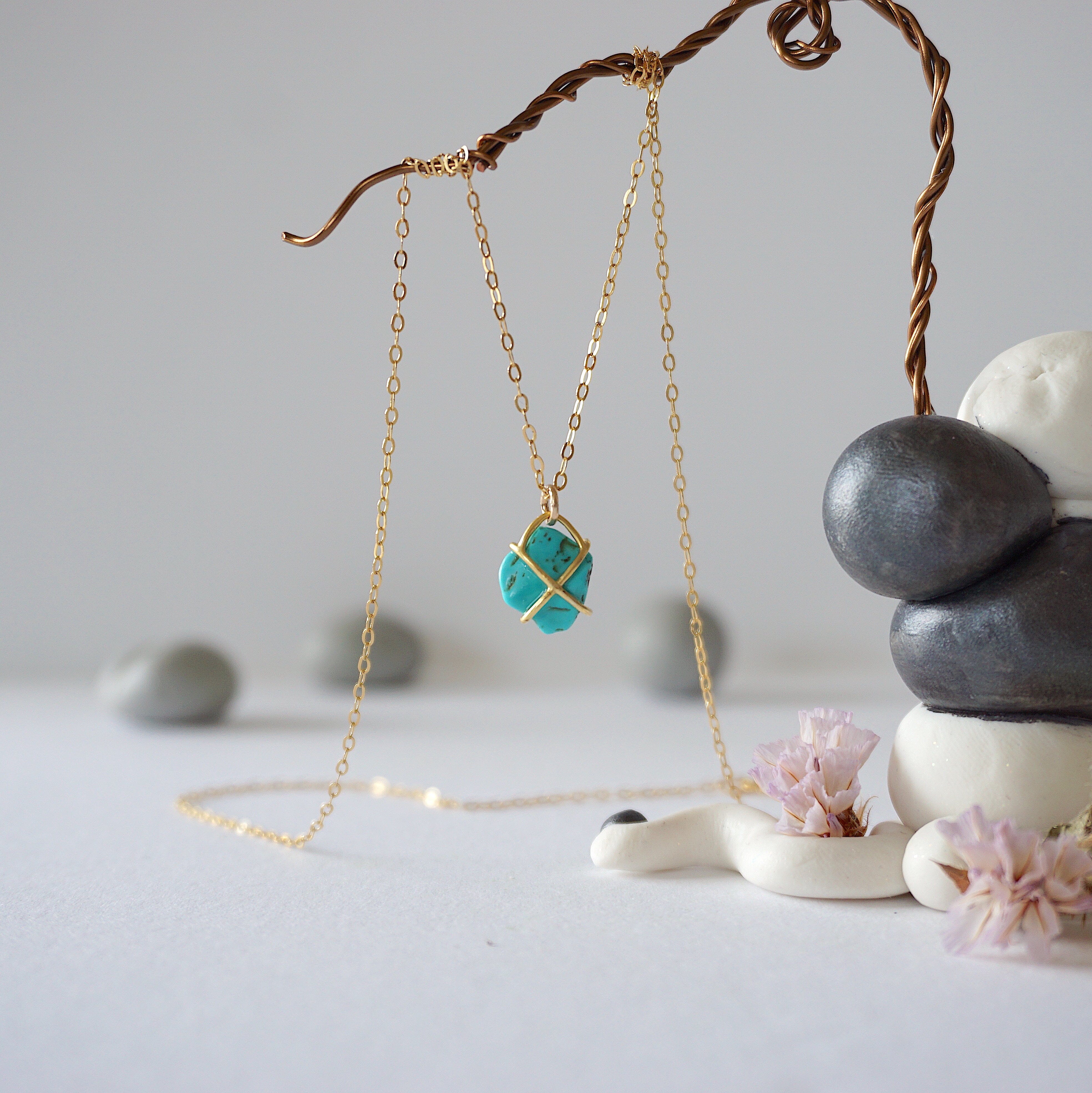 14K Gold Filled Turquoise Huggie Charm Necklace for Women - Dainty Boho Jewelry Gift for Her - Perfect for Everyday Wear, Date Nights & Special Occasions