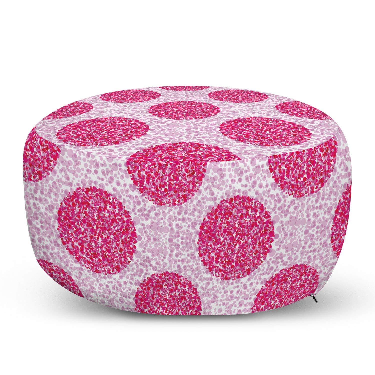 Ambesonne Abstract Ottoman Pouf - Large & Small Polka Dot Round Bubble Design - Soft Decorative Foot Rest with Removable Cover - Perfect for Living Room & Bedroom - Pink Fuchsia - Ideal for Relaxation, Home Decor & Extra Seating
