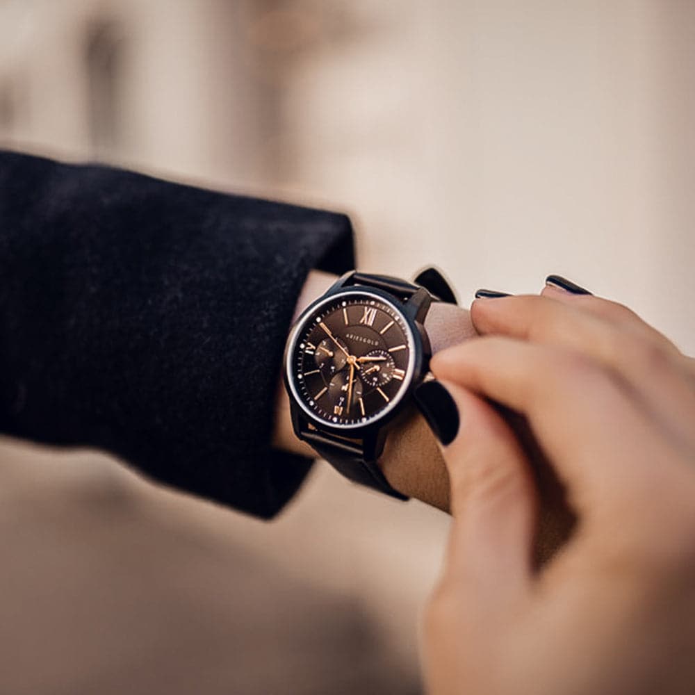 ARIES GOLD Women's Watch - Urban Eternal Black Stainless Steel Case with Black Leather Strap (Model L 1028 BKG) | Elegant Timepiece for Business, Casual Wear & Special Occasions