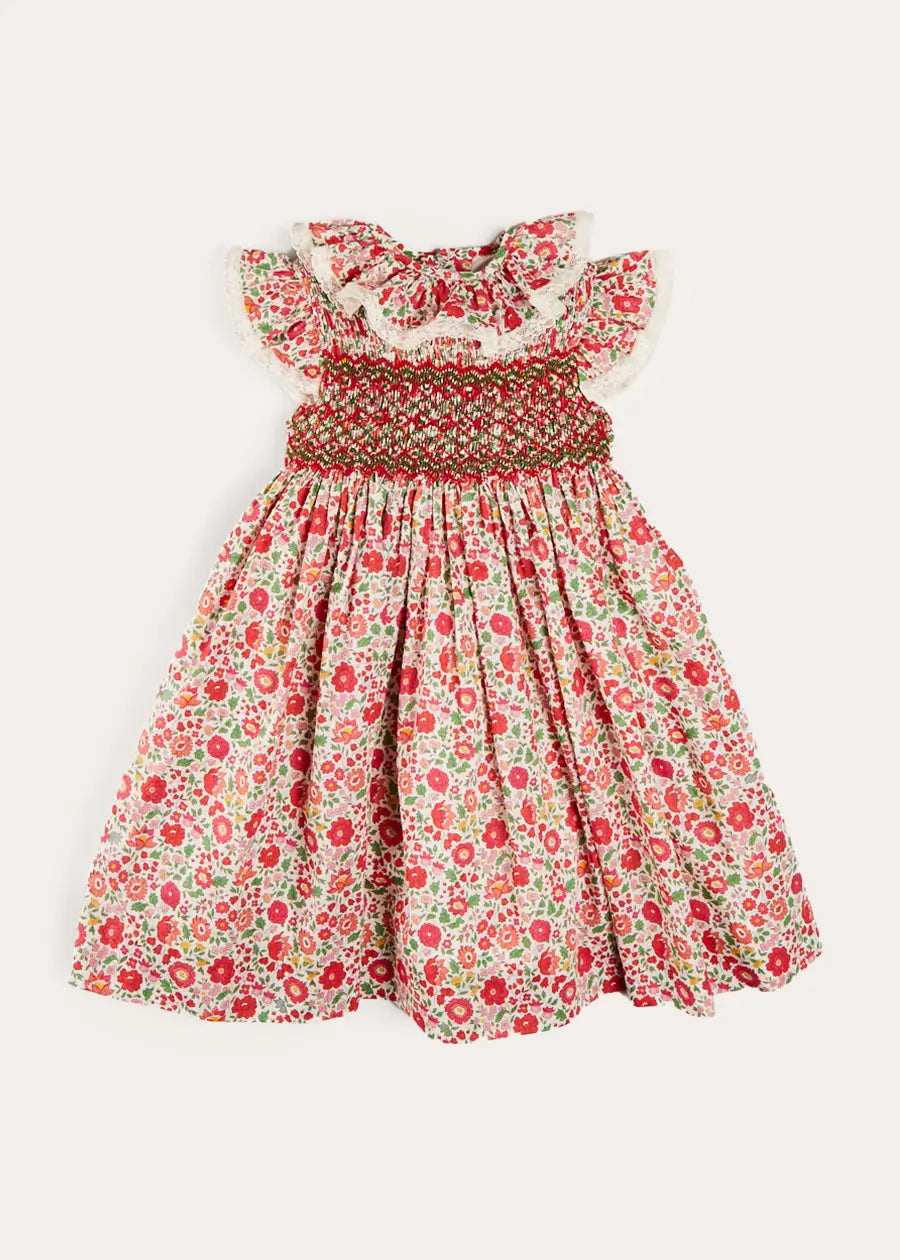 Margot Hand Smocked Red Dress - Premium Liberty Fabric (Sizes 12m-6yrs) | Perfect for Birthday Parties, Easter & Special Occasions