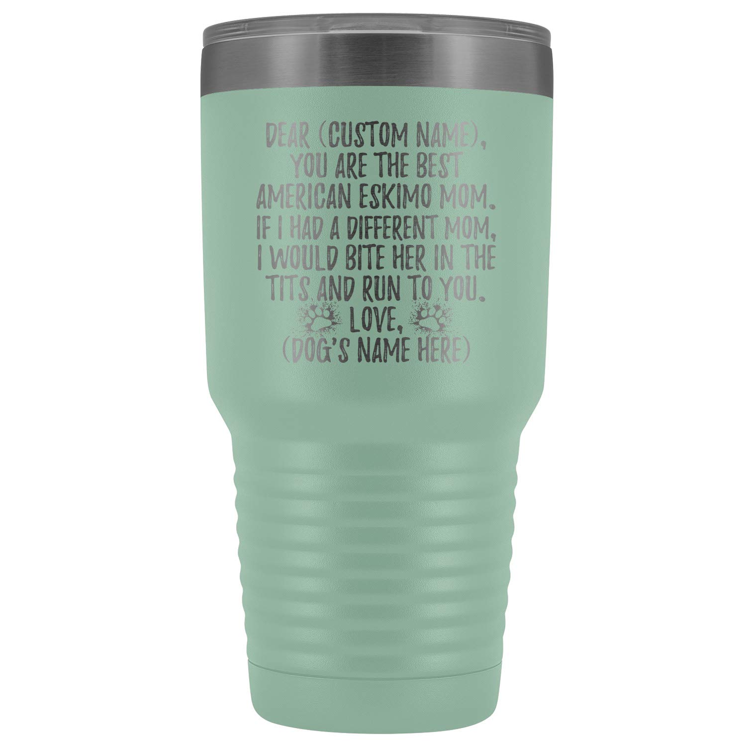 Personalized American Eskimo Dog Mom Tumbler - 30oz Insulated Stainless Steel Travel Mug with Lid - Custom Eskie Spitz Dog Owner Gift for Women - Perfect for Coffee, Tea & Cold Drinks at Home, Office or On-The-Go (Teal)