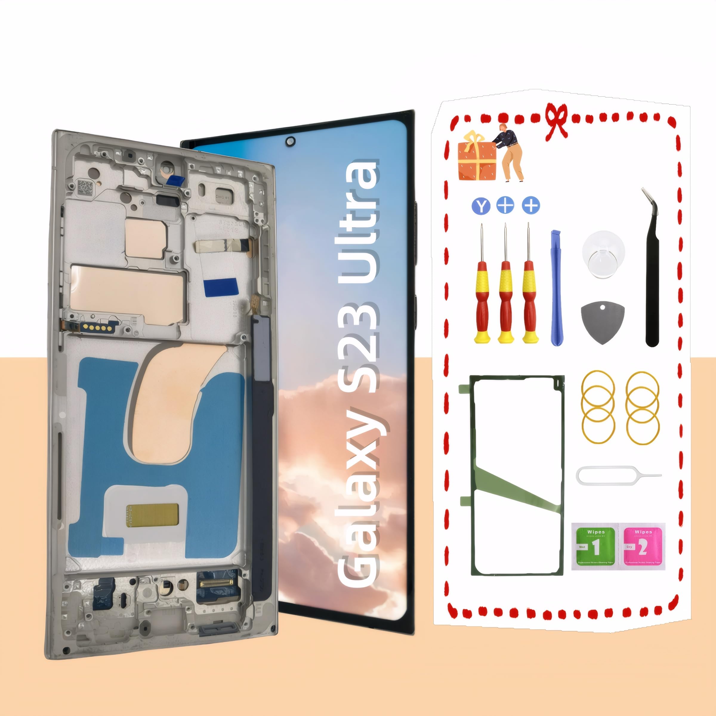 Original OLED Screen Replacement for Samsung Galaxy S23 Ultra 5G (S918U/S918A) - Touch Digitizer Display Assembly with Frame & Toolkits - US Version (Silver) | Perfect for DIY Repairs & Cracked Screen Replacement