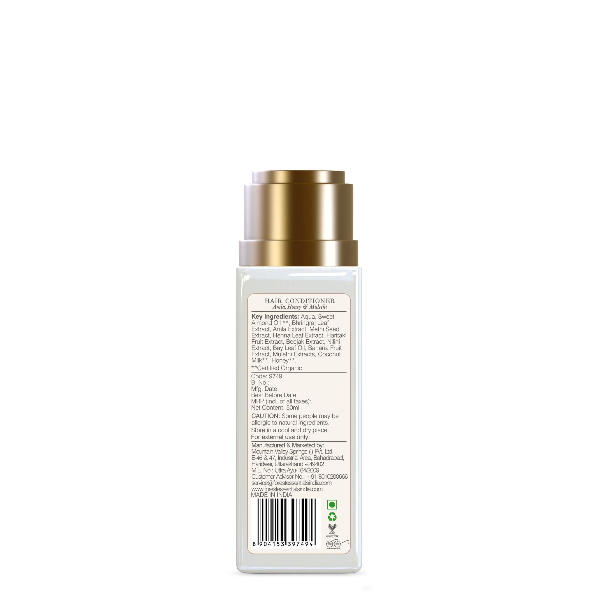 Forest Essentials Travel Size Hair Care Set - Amla Honey & Mulethi Conditioner 50ml + Cleanser 50ml | Natural Ayurvedic Shampoo & Conditioner Duo for Dry Damaged Hair | Perfect for Travel Gym & On-the-Go Hair Care