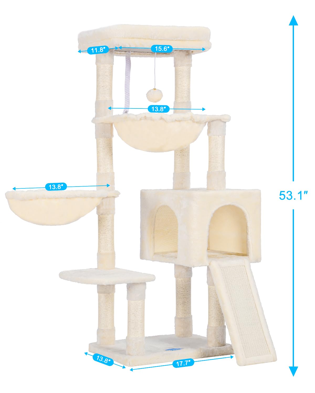 Hey-brother Large Cat Tree for Indoor Cats - Multi-Level Cat Tower with Cozy Condo, Plush Bed, Hammocks & Sisal Scratching Posts - Sturdy Cat Furniture for Play, Rest & Scratching (Beige, MPJ006-MM) - Perfect for Small Spaces, Apartments & Multi-Cat Homes