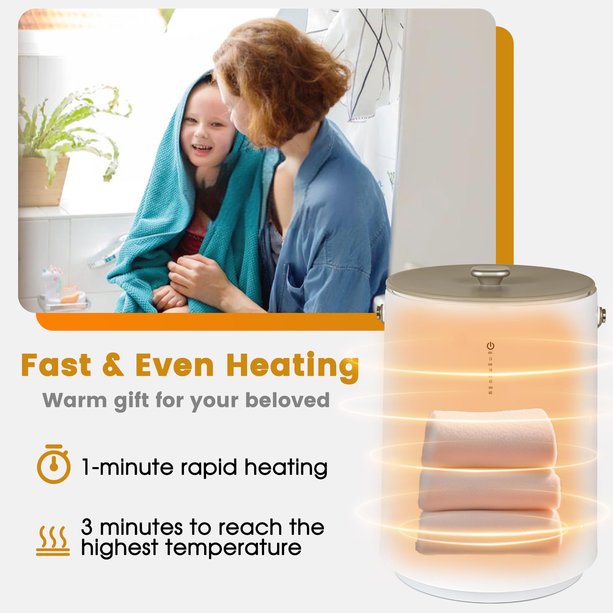 Portable Electric Towel Warmer for Bathroom - Fast Heating Towel Bucket with 4 Timer Settings & Auto Shut Off - Perfect for Warming Towels, Blankets & Pajamas - Ideal for Spa, Baby Care & Winter Use (Beige)