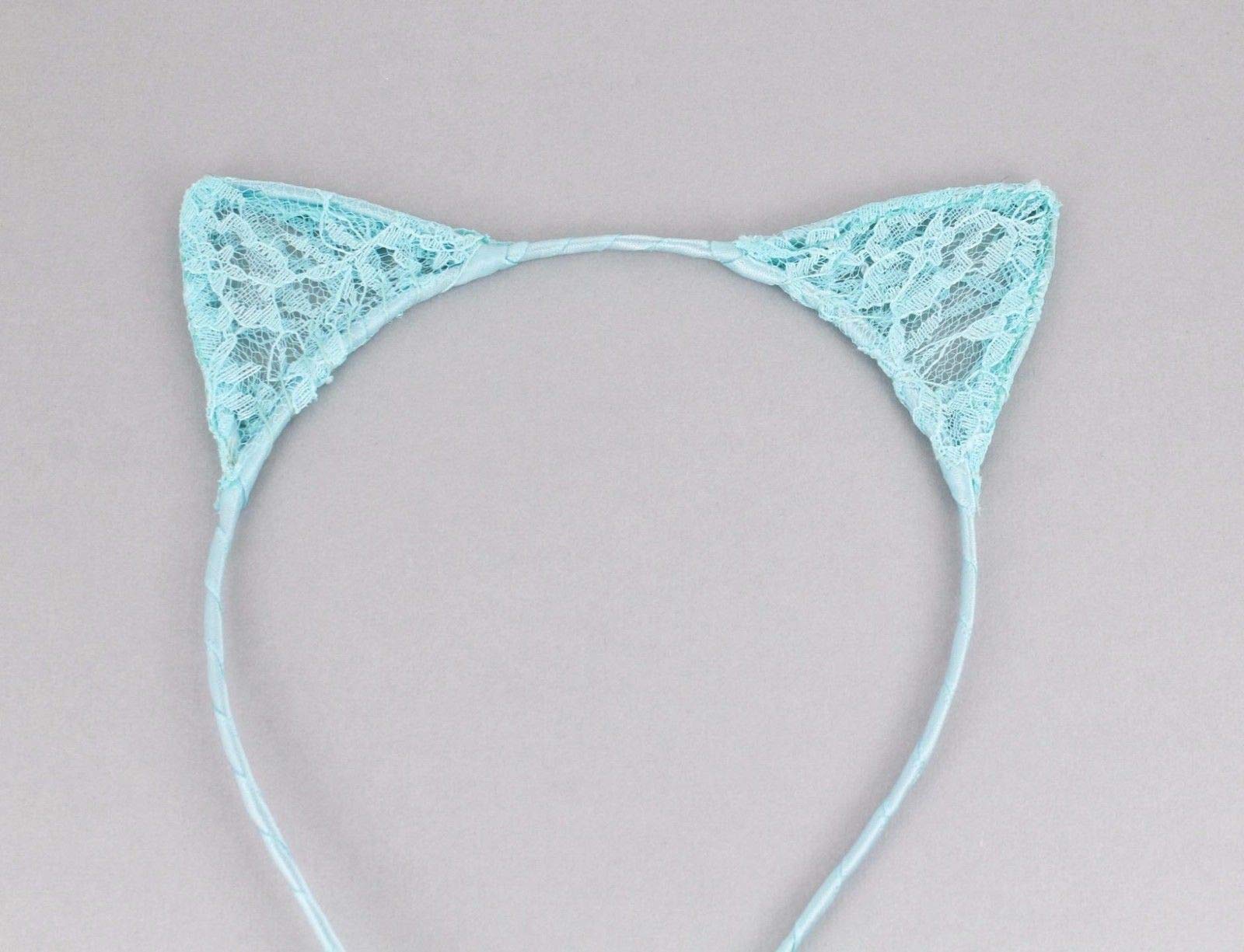 Aqua Lace Cat Ears Headband - Kawaii Cosplay Hair Accessory for Women & Girls - Perfect for Halloween, Anime Conventions, and Themed Parties