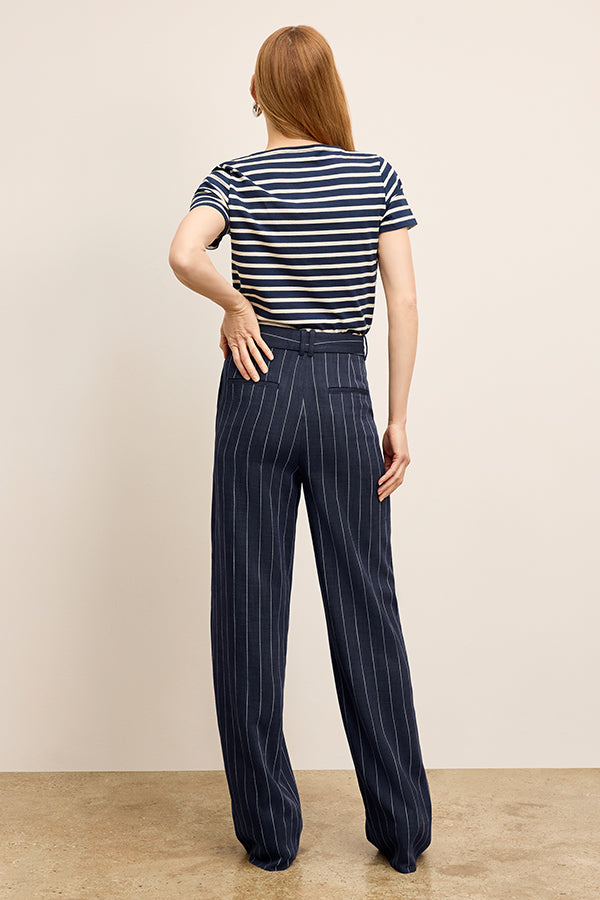 Fitz Pleated Summer Pinstripe Trousers for Men - Navy/Ivory Stripe - Office Wear & Casual Summer Outfits