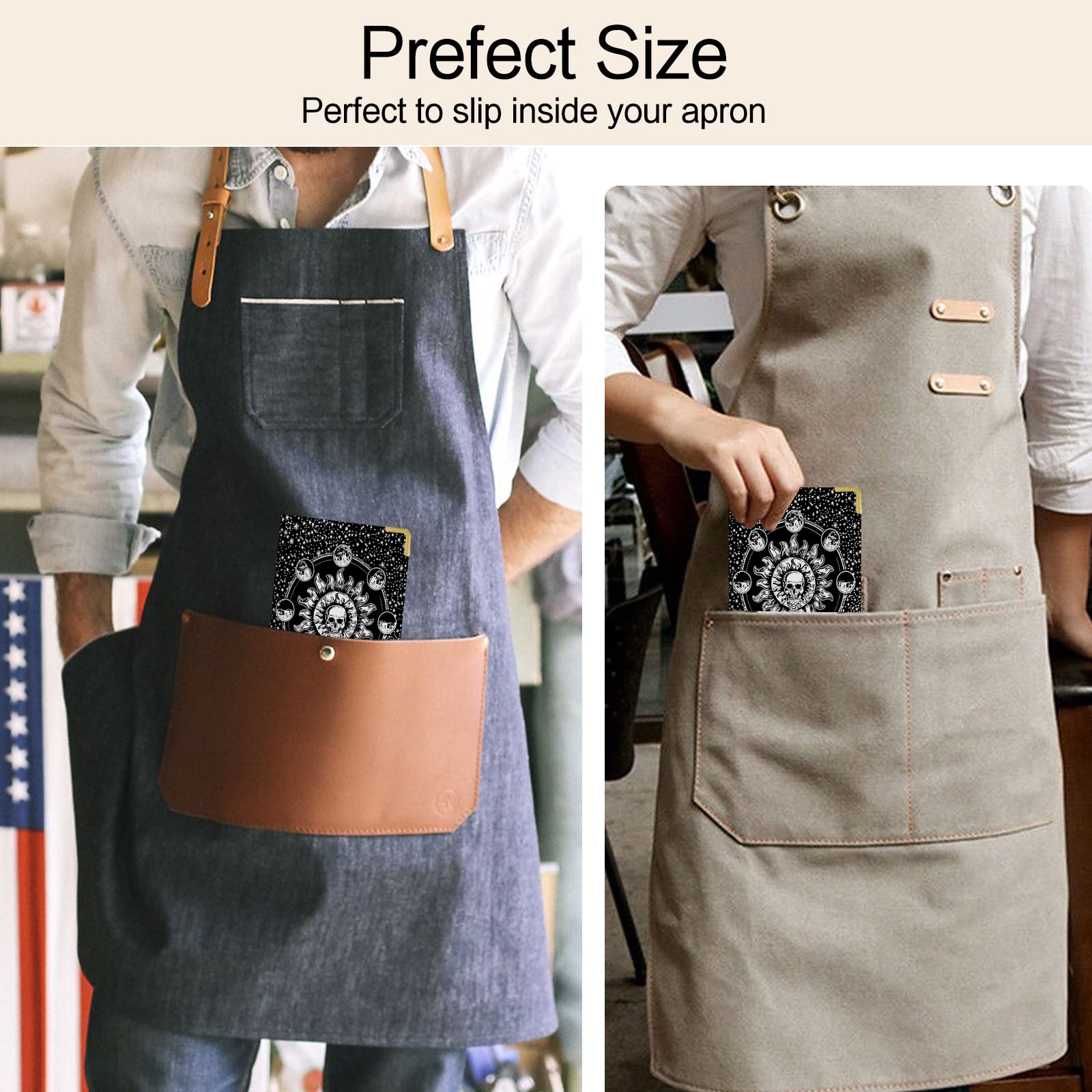 Premium Leather Server Book for Waitresses & Waiters - Cute Meditation Skeleton Design with Money Zipper Pocket - Durable Serving Notepad & Waiter Accessory - Perfect for Restaurant, Cafe & Bar Service (Fits Server Aprons)