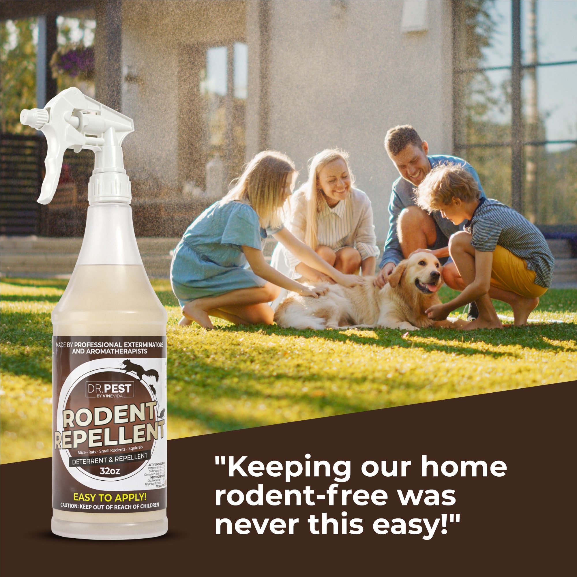 Natural Rodent Repellent Spray - Safe & Effective Mouse & Rat Deterrent for Home, Garage & Garden - Peppermint Oil Pest Control Solution for Indoor & Outdoor Use