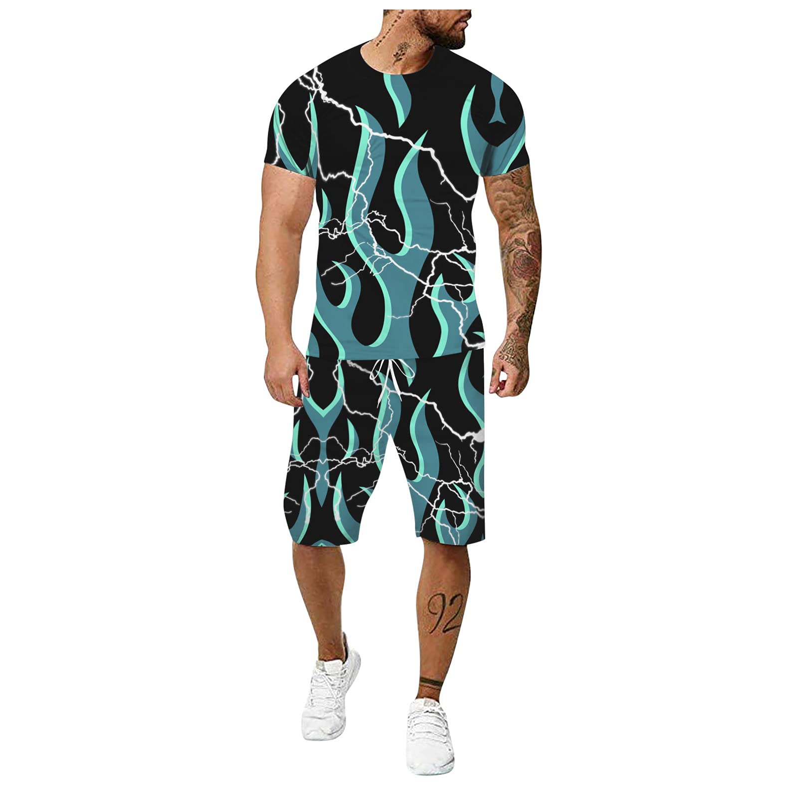 Men's 2-Piece 3D Print Tracksuit Set - Cool Graphic Short Sleeve T-Shirt & Athletic Shorts | Summer Beachwear, Gym Outfit & Casual Streetwear