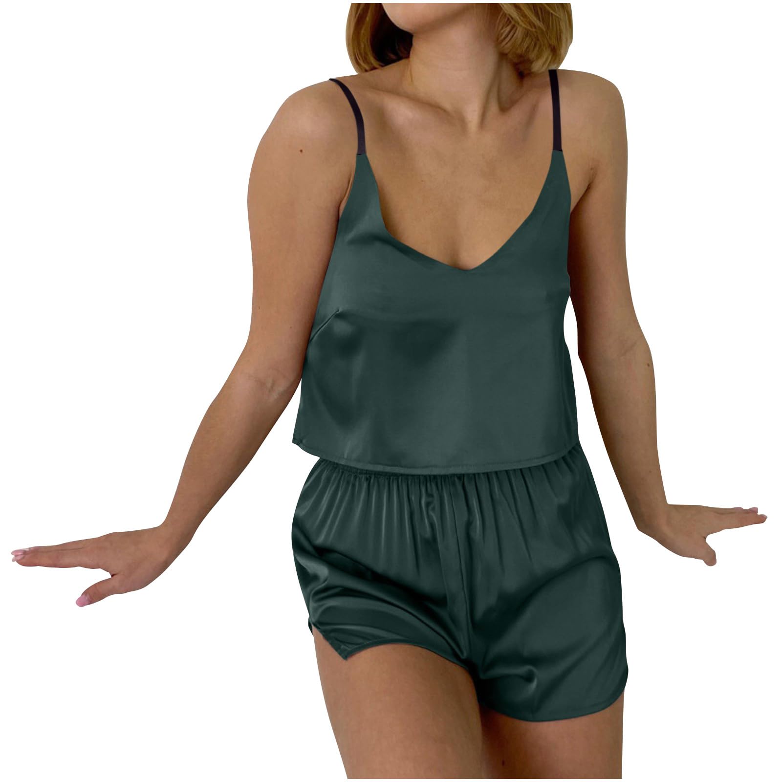 Sexy Women's Two Piece Sets - V Neck Tank Top & Shorts Lounge Wear Outfits for Summer | Solid Color Matching Sets | Perfect for Beach, Vacation, and Casual Wear