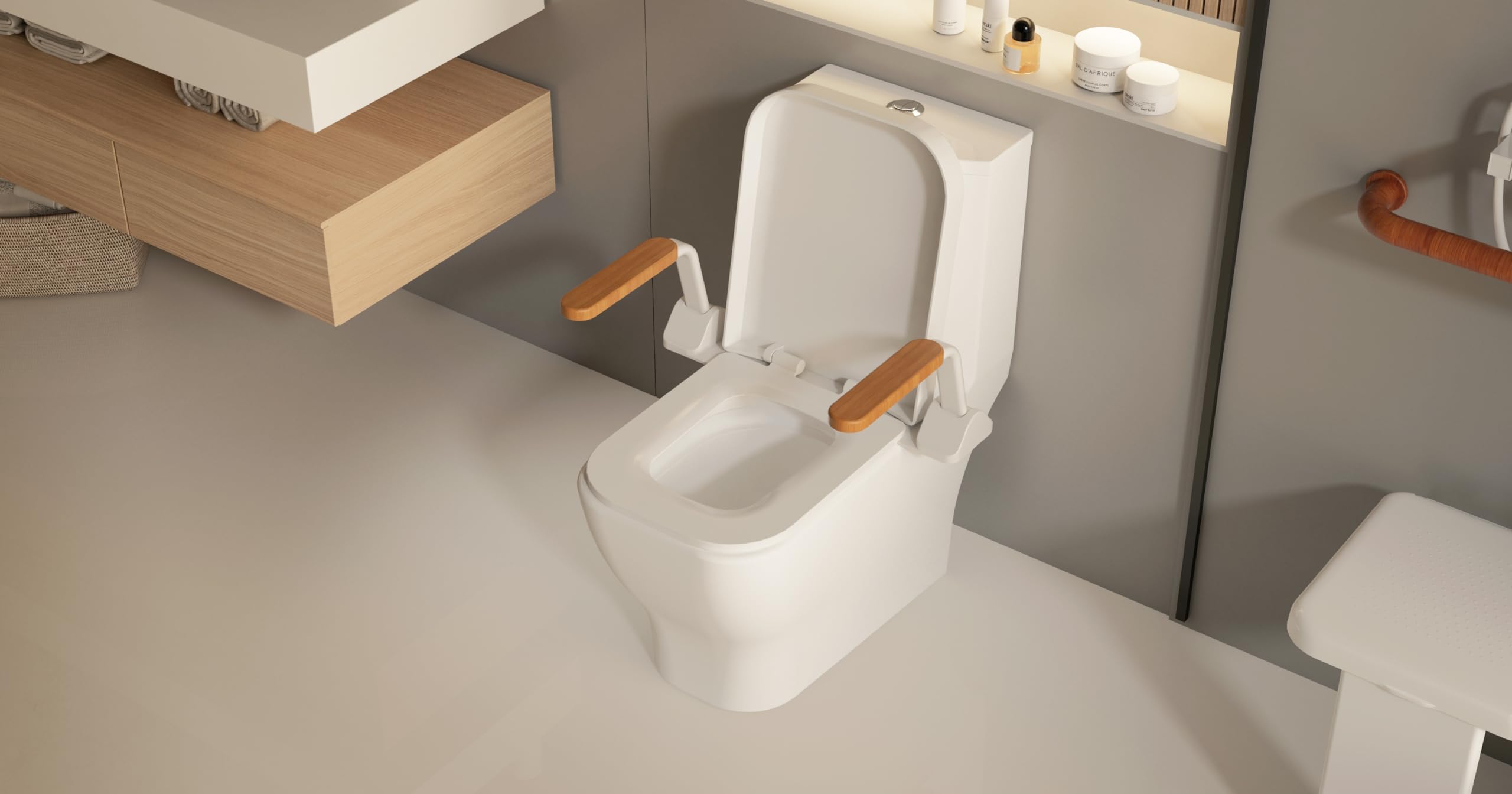 MEJE Heavy Duty Foldable Toilet Safety Rails for Elderly - Carbon Steel Support Handrail with Armrest for Seniors, Handicapped & Pregnant Women - Bathroom Safety Equipment for Home Care & Mobility Assistance