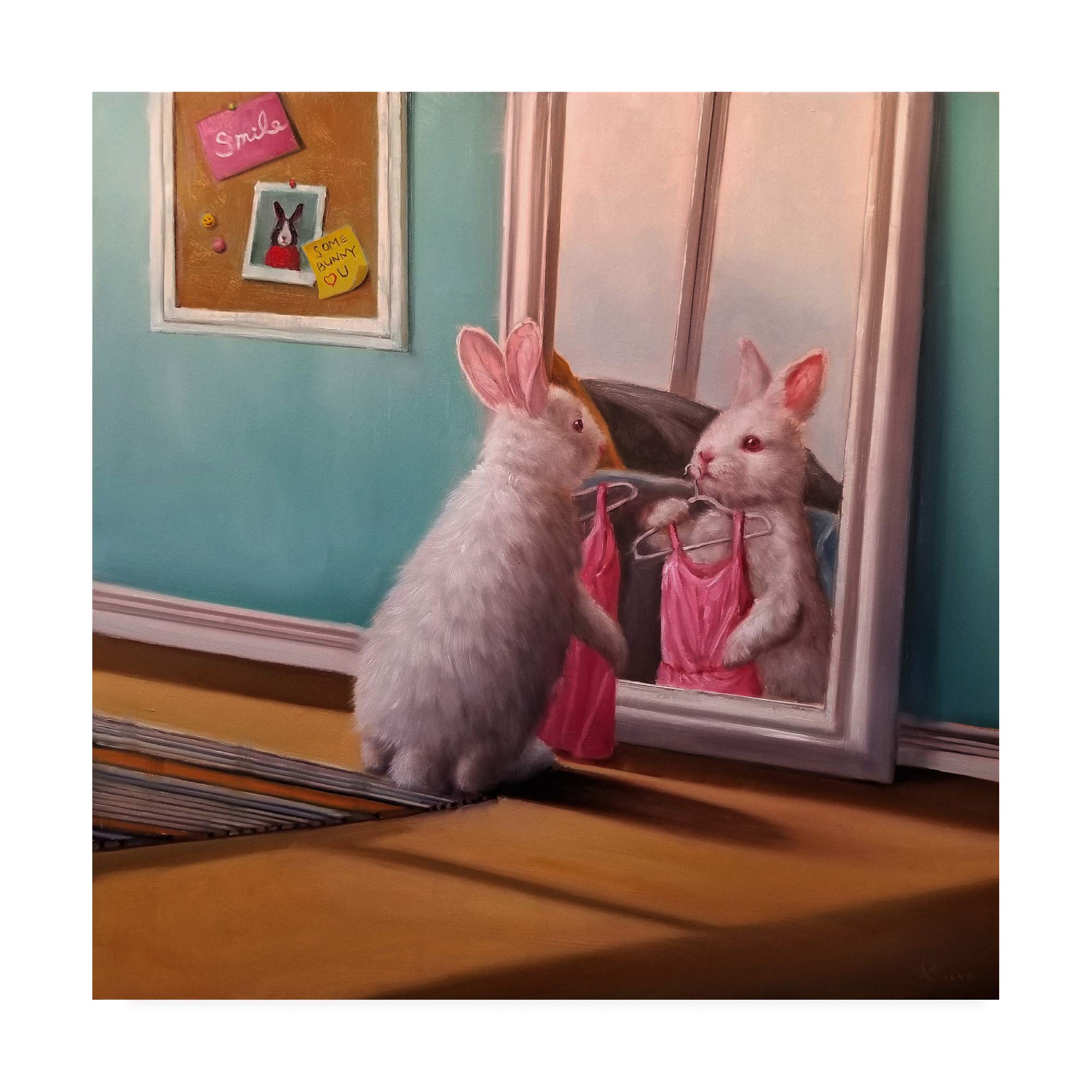 Trademark Fine Art - 18x18 Inches Date Night Rabbit Painting by Lucia Heffernan - Romantic Wall Decor for Bedroom, Living Room & Gift Ideas