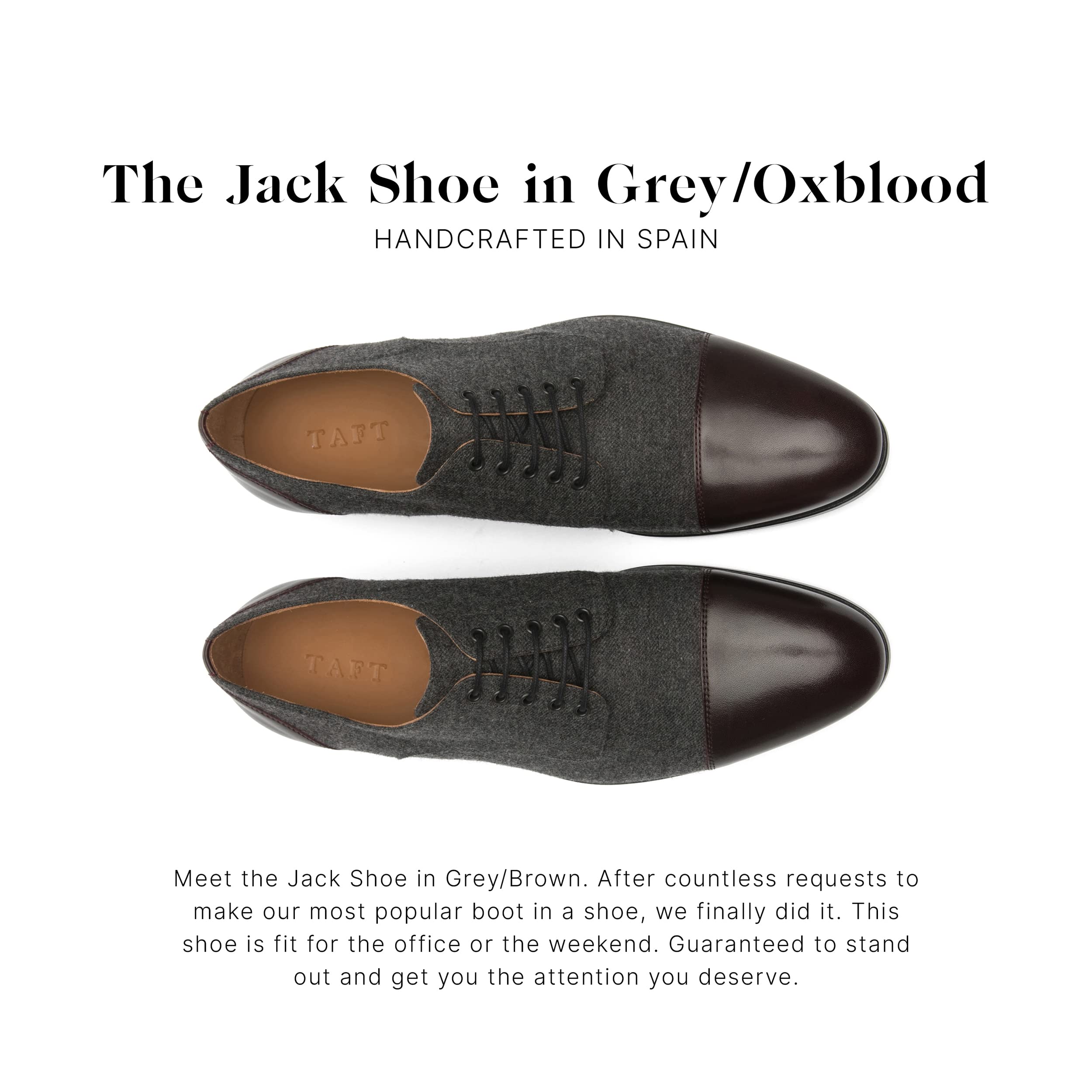 TAFT Jack Shoe - Handcrafted Genuine Leather & Wool Men's Dress Shoes for Business & Formal Occasions | Comfortable Oxford Style for Weddings, Office & Special Events